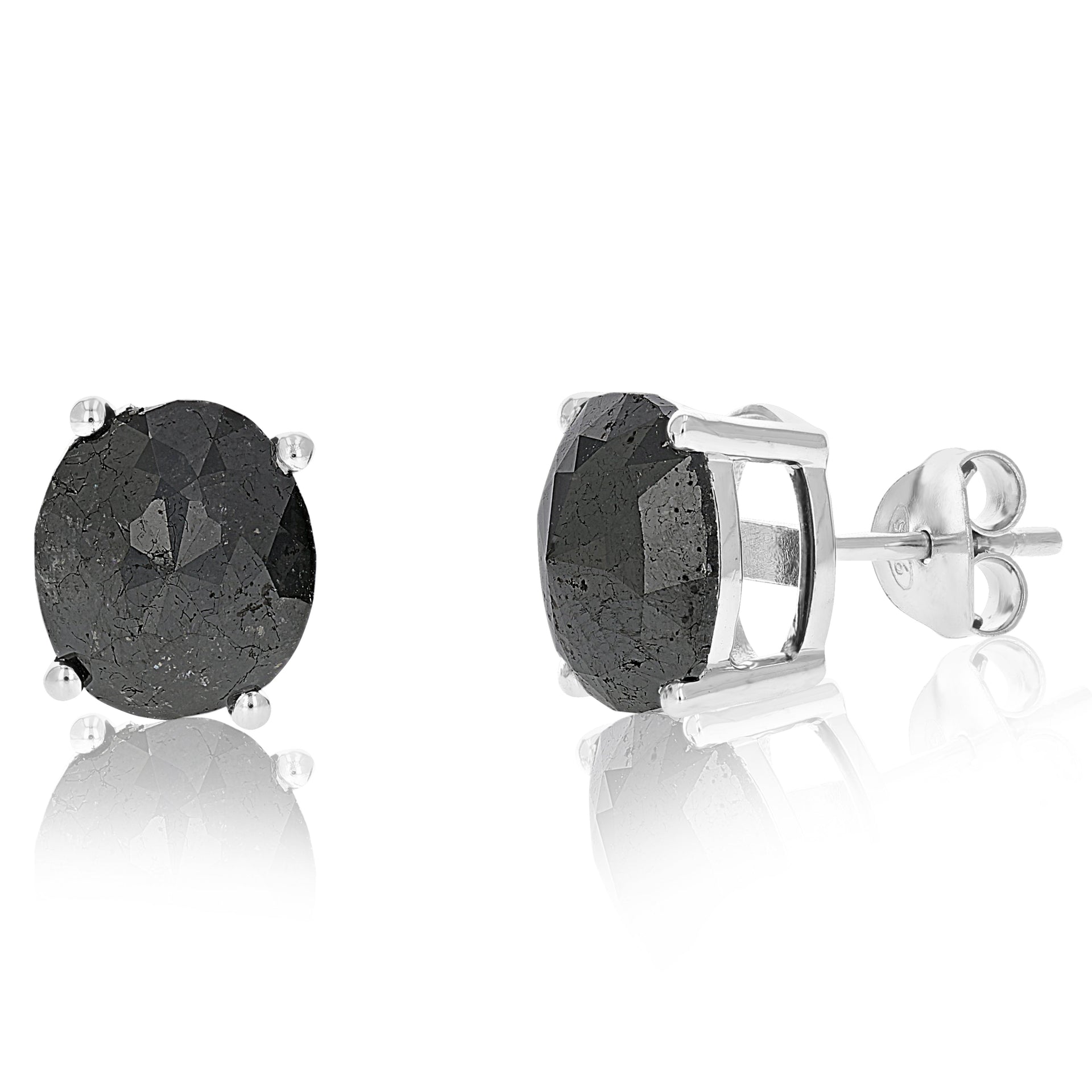 6 cttw Oval Shape Black Diamond Stud Earrings .925 Sterling Silver Prong Set
