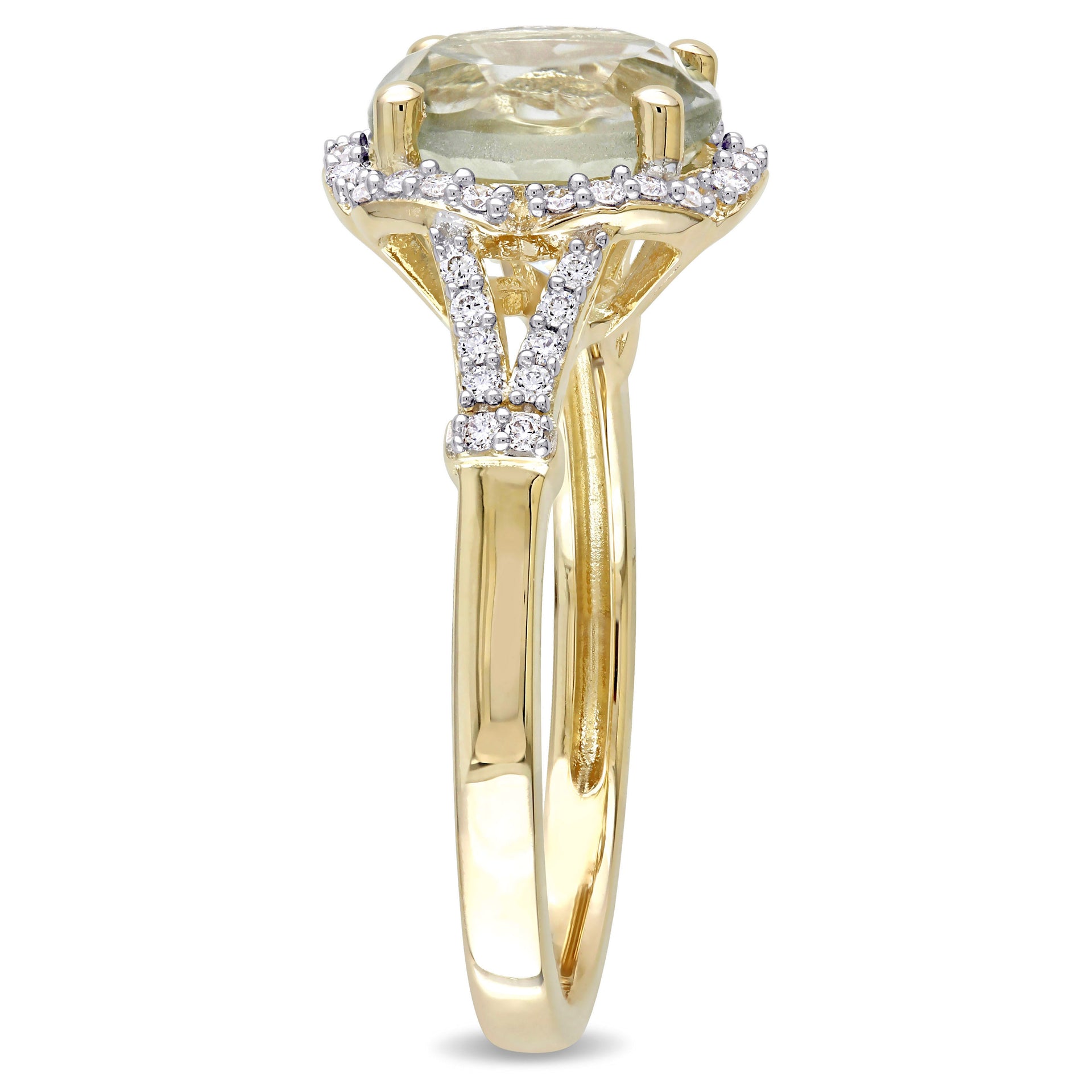 Mimi & Max 2 4/5ct TGW Green Quartz 1/5ct TDW Diamond Halo Floral Ring 14k Yellow Gold