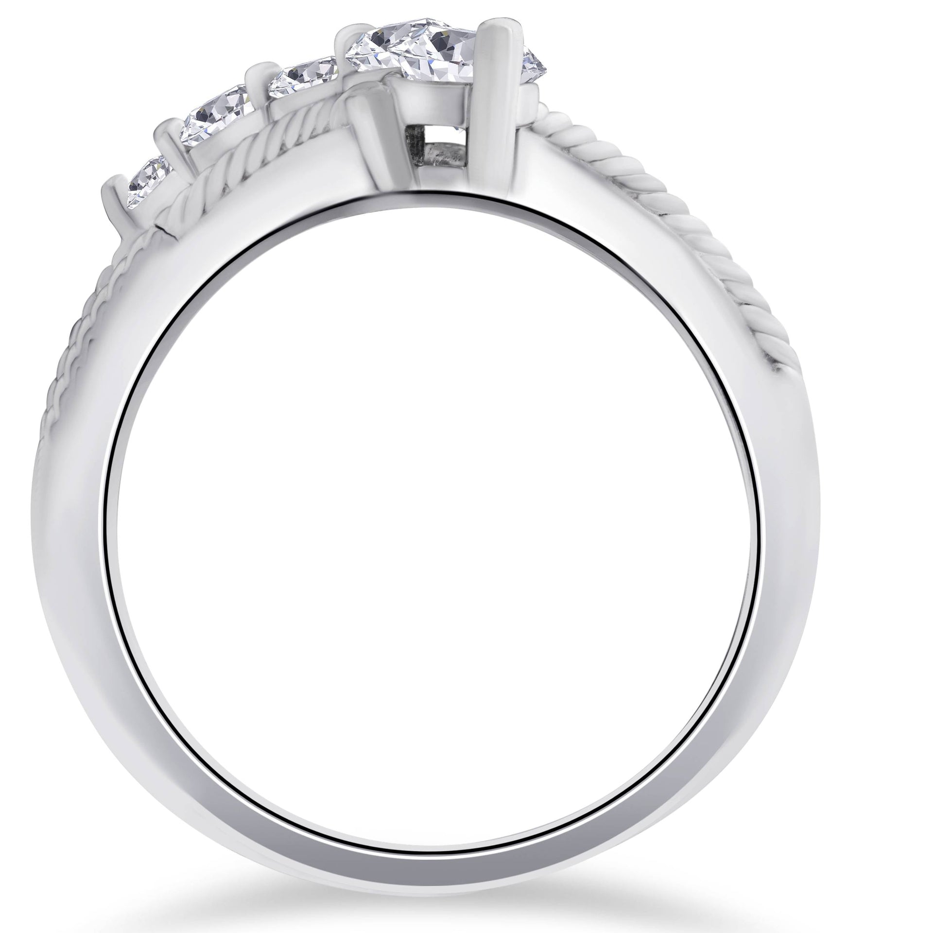 1/2 CT Graduated Diamond Journey Right Hand Ring 10K White Gold Size Selectable