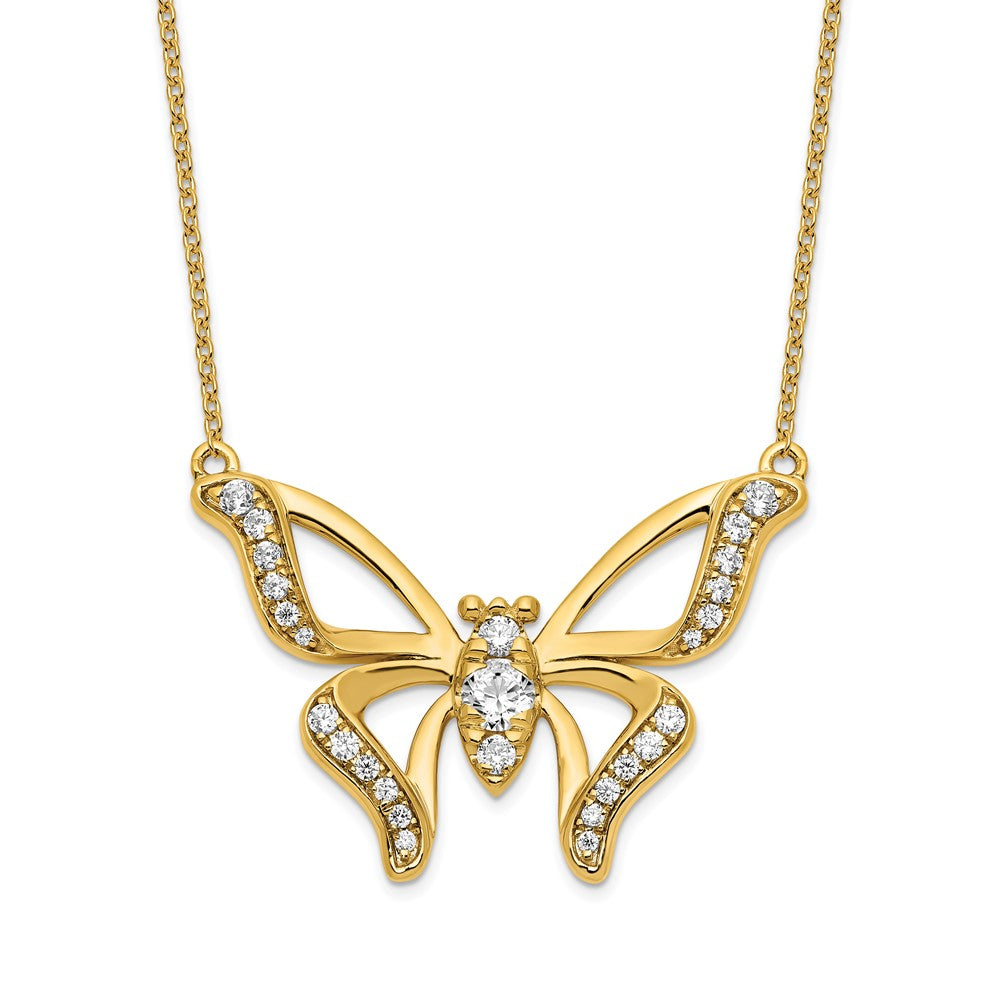 14K Yellow Gold 5/8 CT Lab Grown Diamond Butterfly Pendant Necklace 18' Clarity VS Color G-H