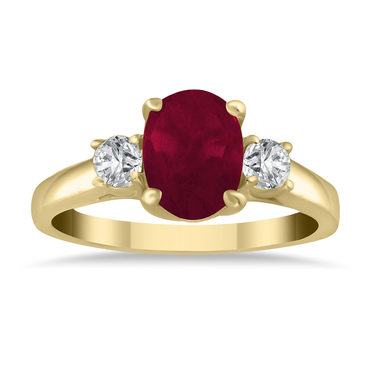 1.35 Carat Ruby And Diamond Three Stone Ring In 14K Yellow Gold
