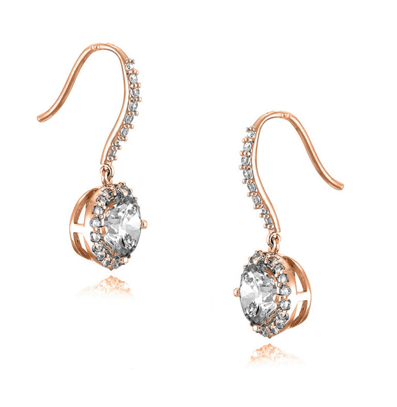 Sterling Silver Cubic Zirconia Round Halo Drop Earrings