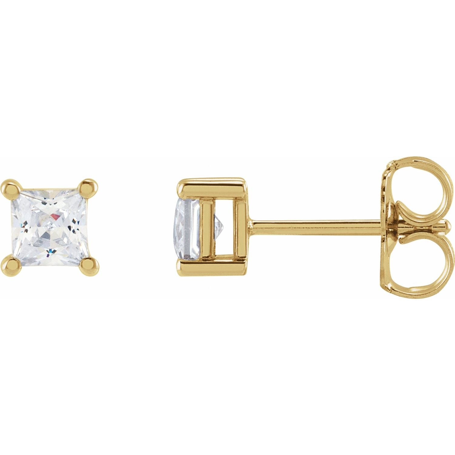 14K Gold 3.5 Mm Square 1/2ct Lab-grown Diamond Earrings Clarity SI Color G-H