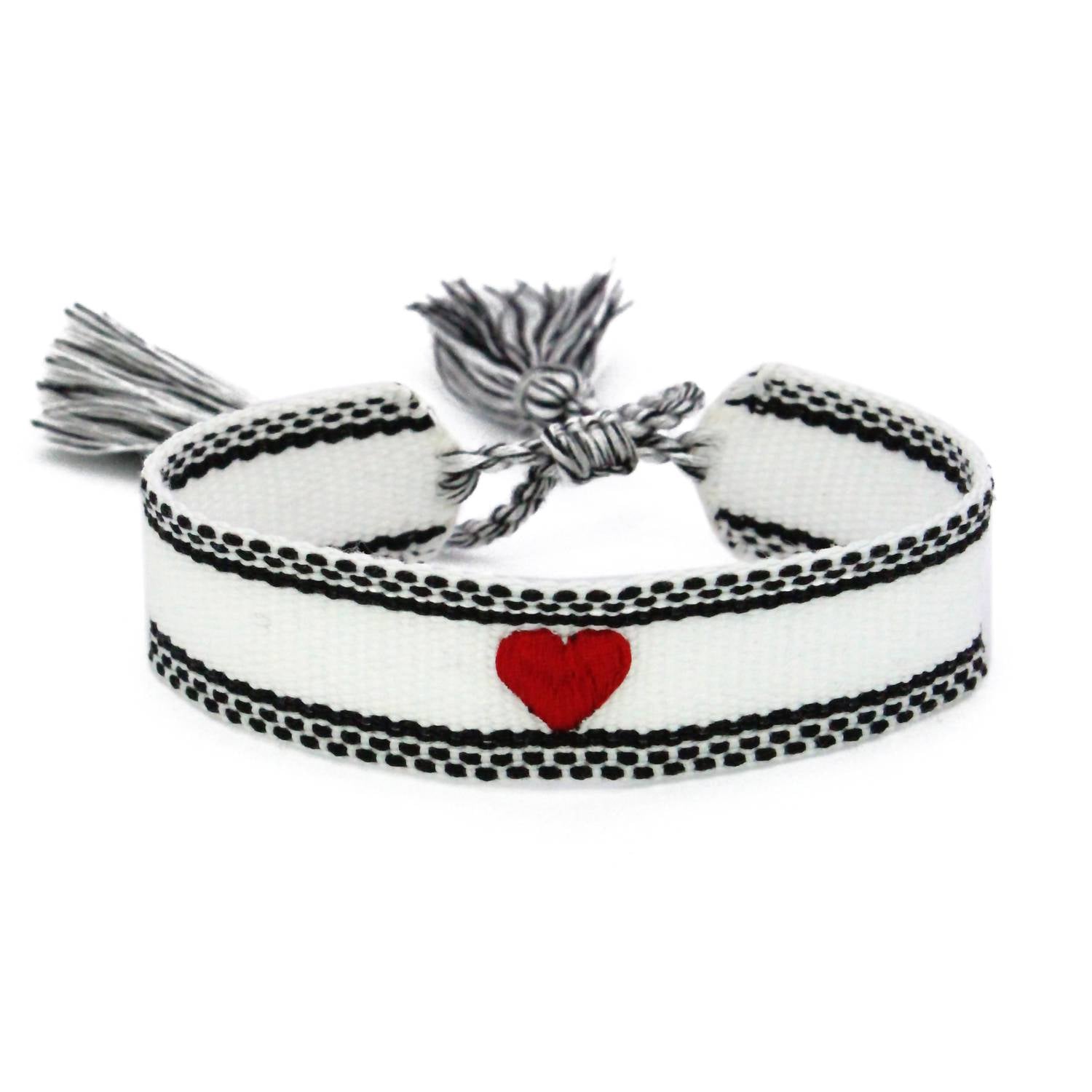 Women's I Love Texas Tech: Heart Spirit Band Tassel Bracelet in White