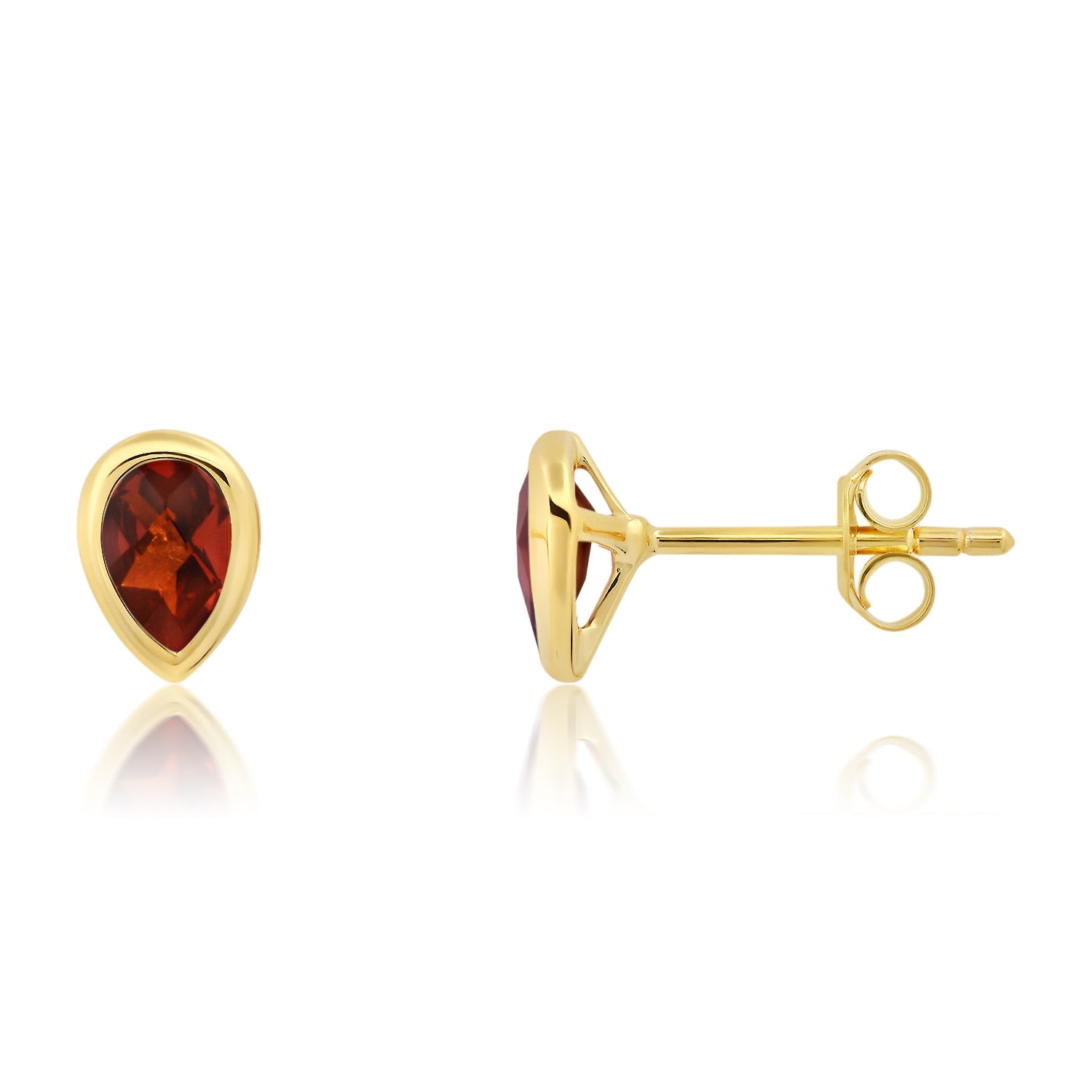 14k Yellow Gold Plated Pear Cut 6mm Gemstone Bezel Set Stud