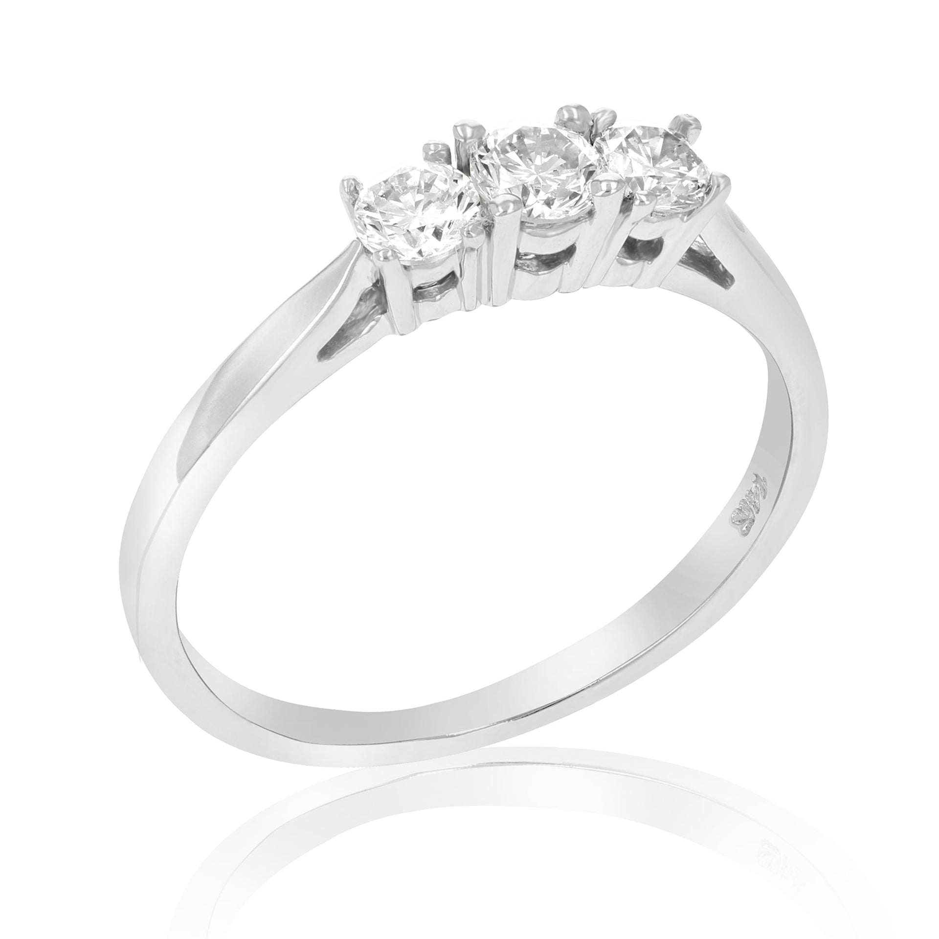 1/2 cttw 3 Stone Diamond Engagement Ring 14K White Gold Round Bridal Wedding