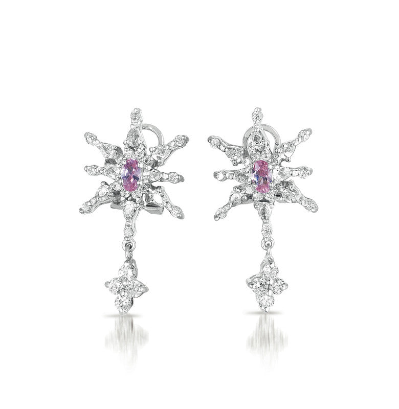 GENEVIVE Sterling Silver Purple Cubic Zirconia Star Drop Earrings