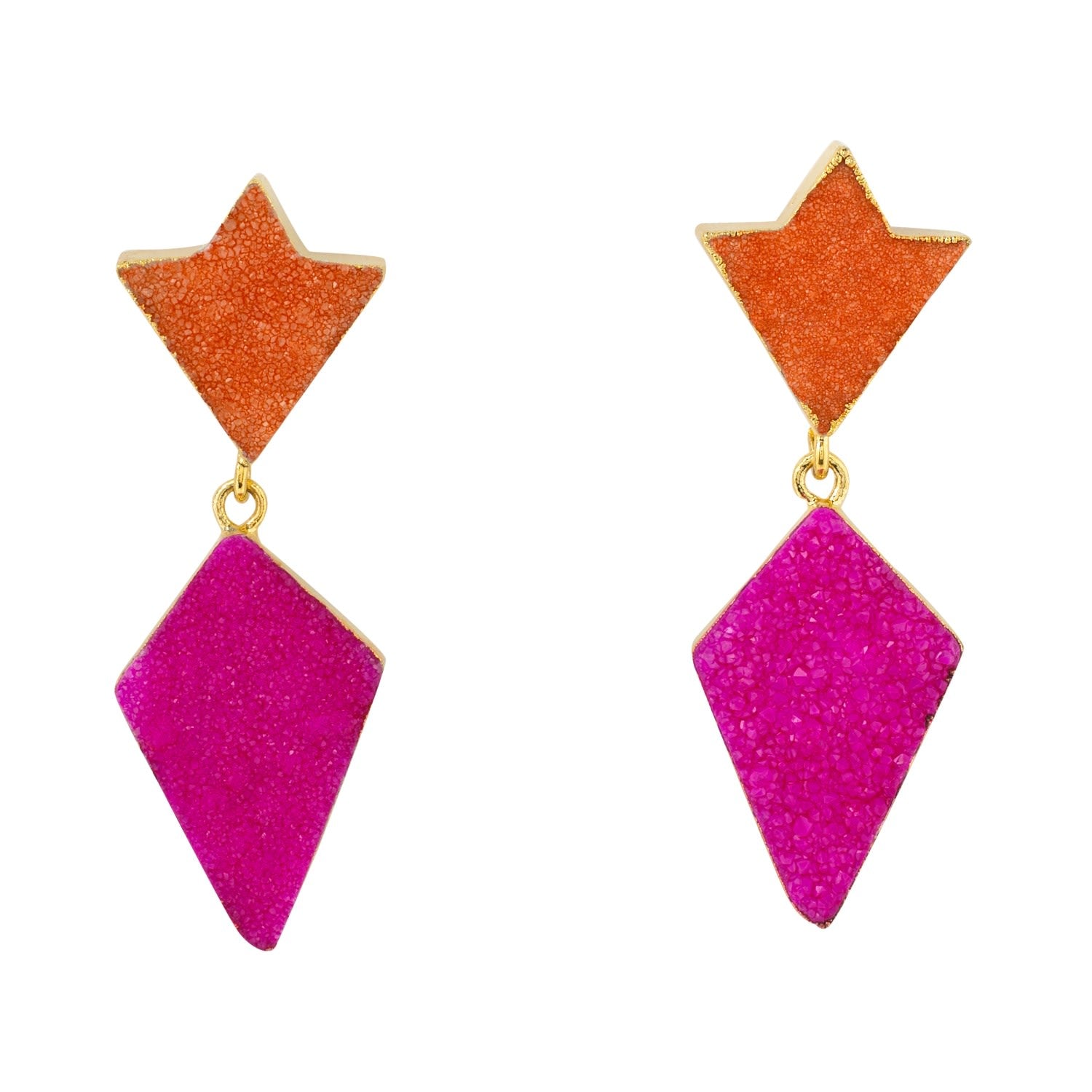 Princess Hot Pink & Orange Semi Precious Gold Earrings