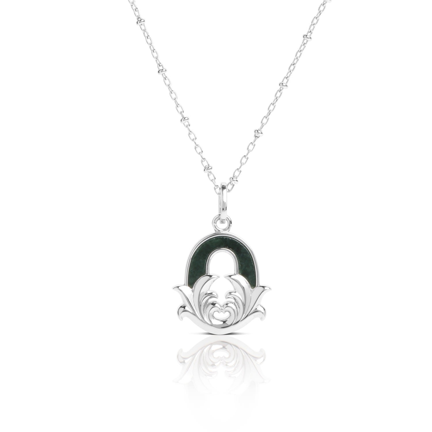 Solid Silver O Initial Necklace With Green Marble