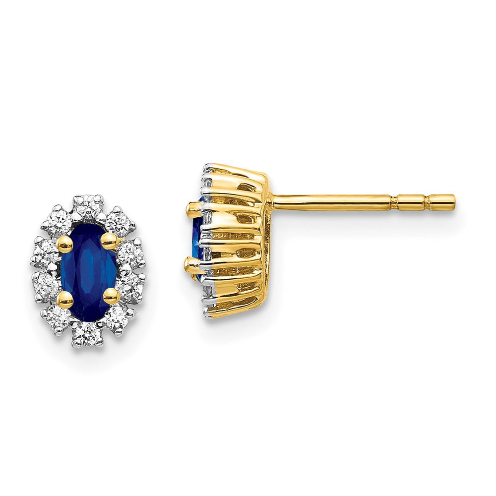 14k Gold 1/5 CT Lab Grown Diamond And Oval Created Sapphire Halo Stud Earrings