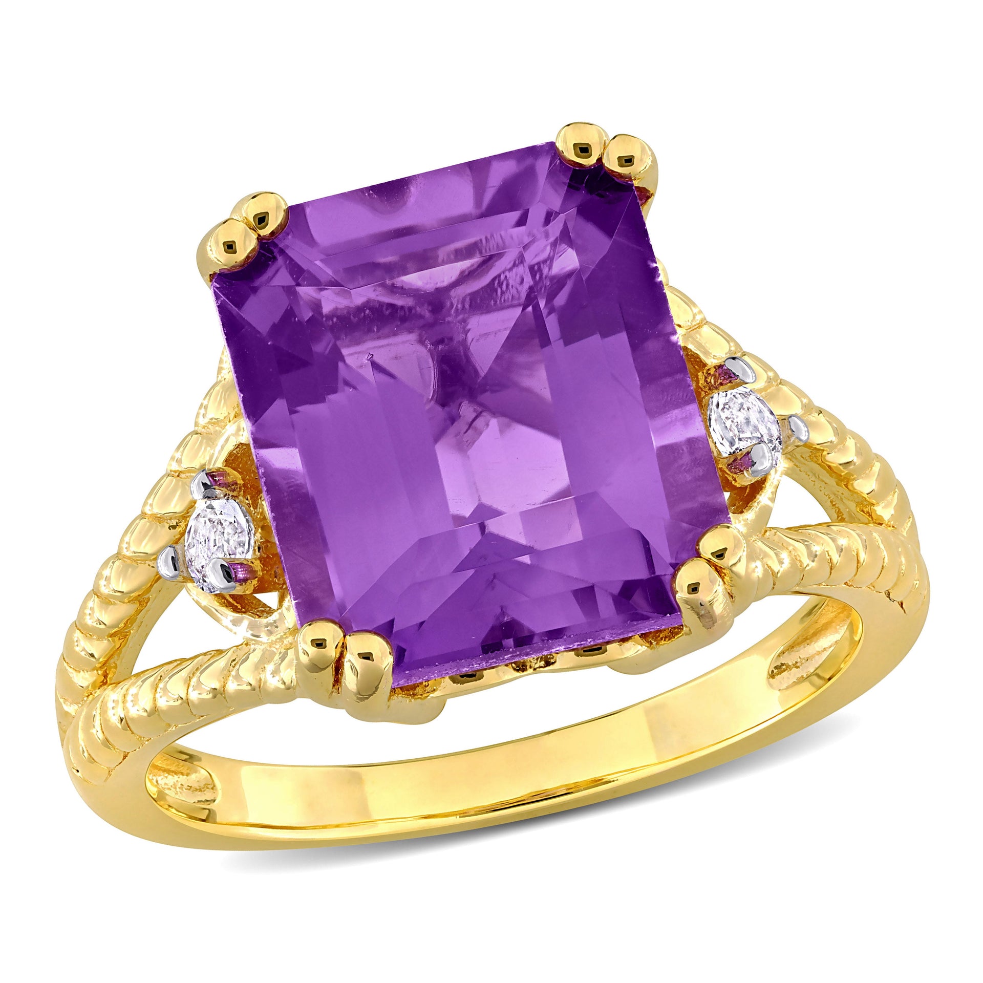 Mimi & Max 5 1/8ct TGW Octagon-Cut Amethyst and White Topaz Cocktail Ring in Yellow Silver