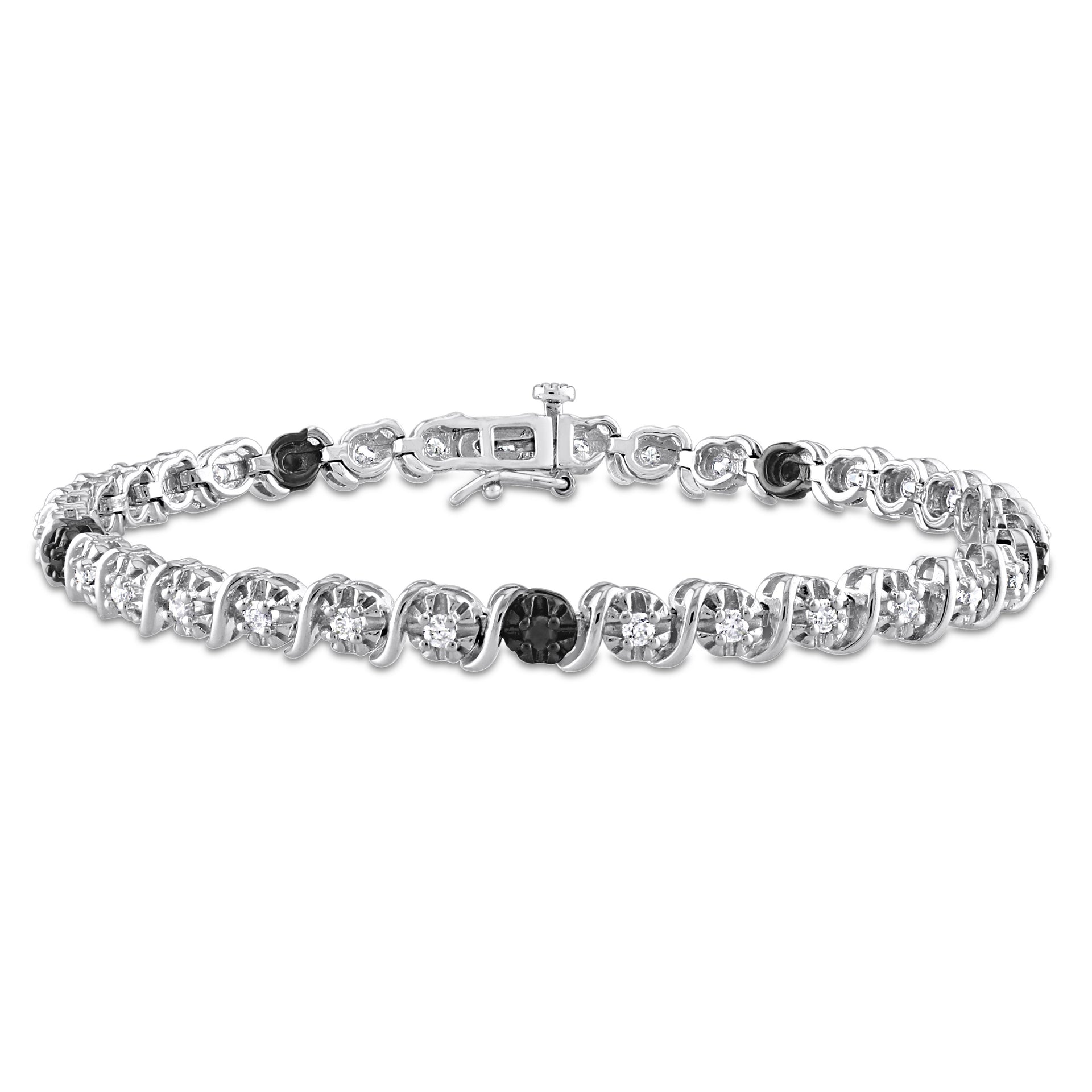 1ct TW Black & White Diamond Tennis Bracelet in Sterling Silver