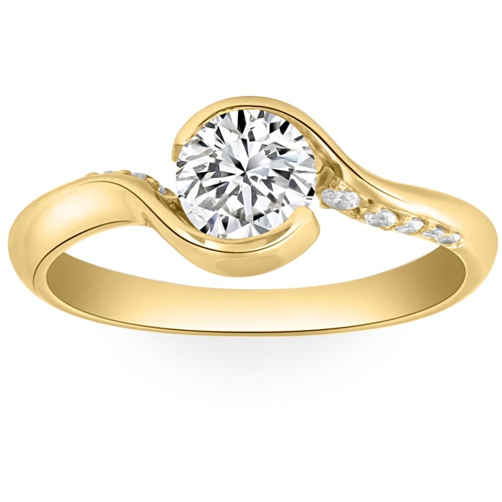 1 1/4 ct Moissanite Bezel Diamond Engagement Ring in 10k White or Yellow Gold