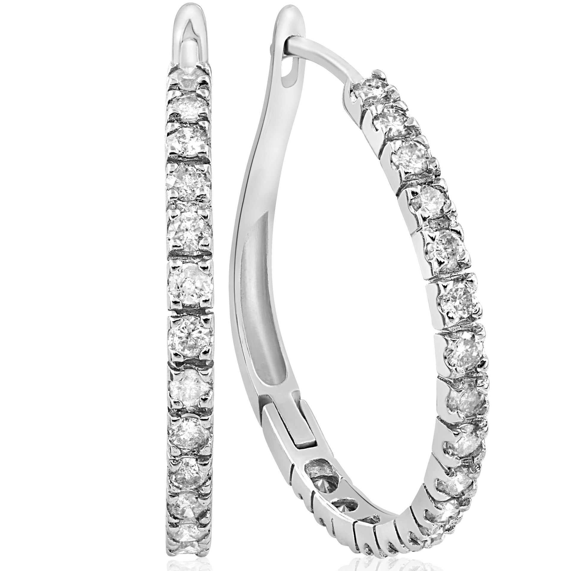 1 Carat Diamond Hoops White Gold 3/4' Tall