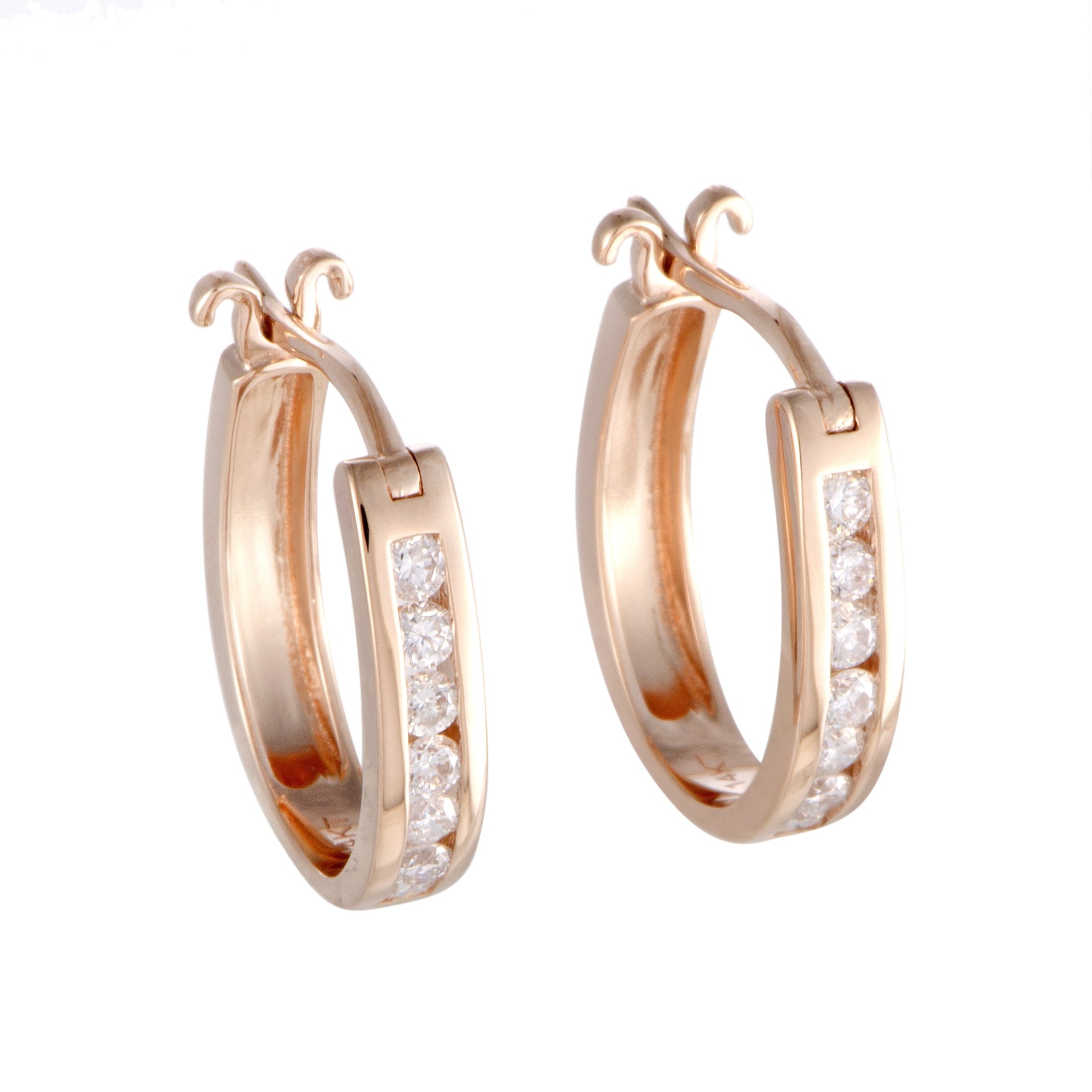 14K Rose Gold 0.33 ct Diamond Small Oval Hoop Earrings