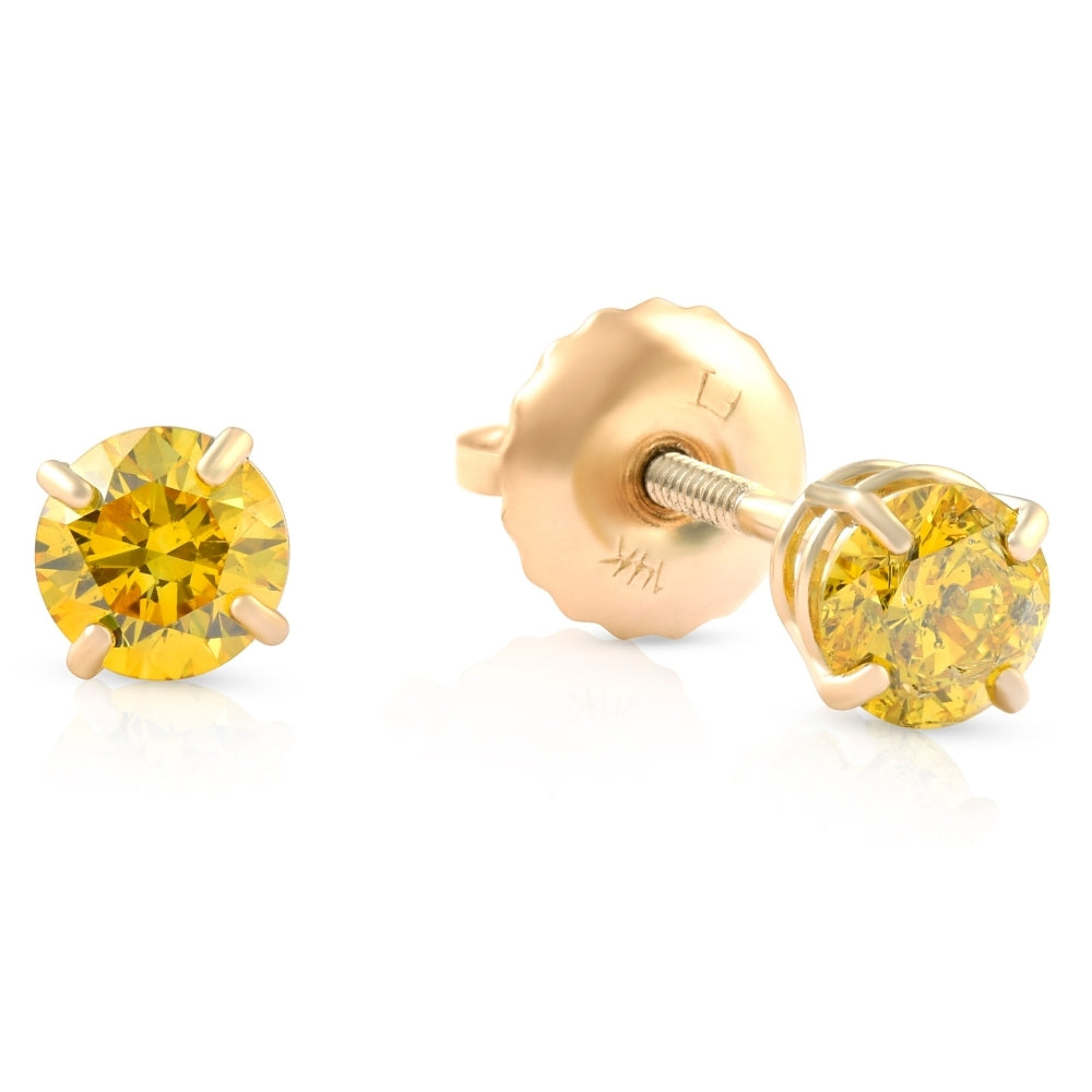 1/2 CT Fancy Yellow Diamond Studs 14K Yellow Gold Screw Back Lab Grown Earrings