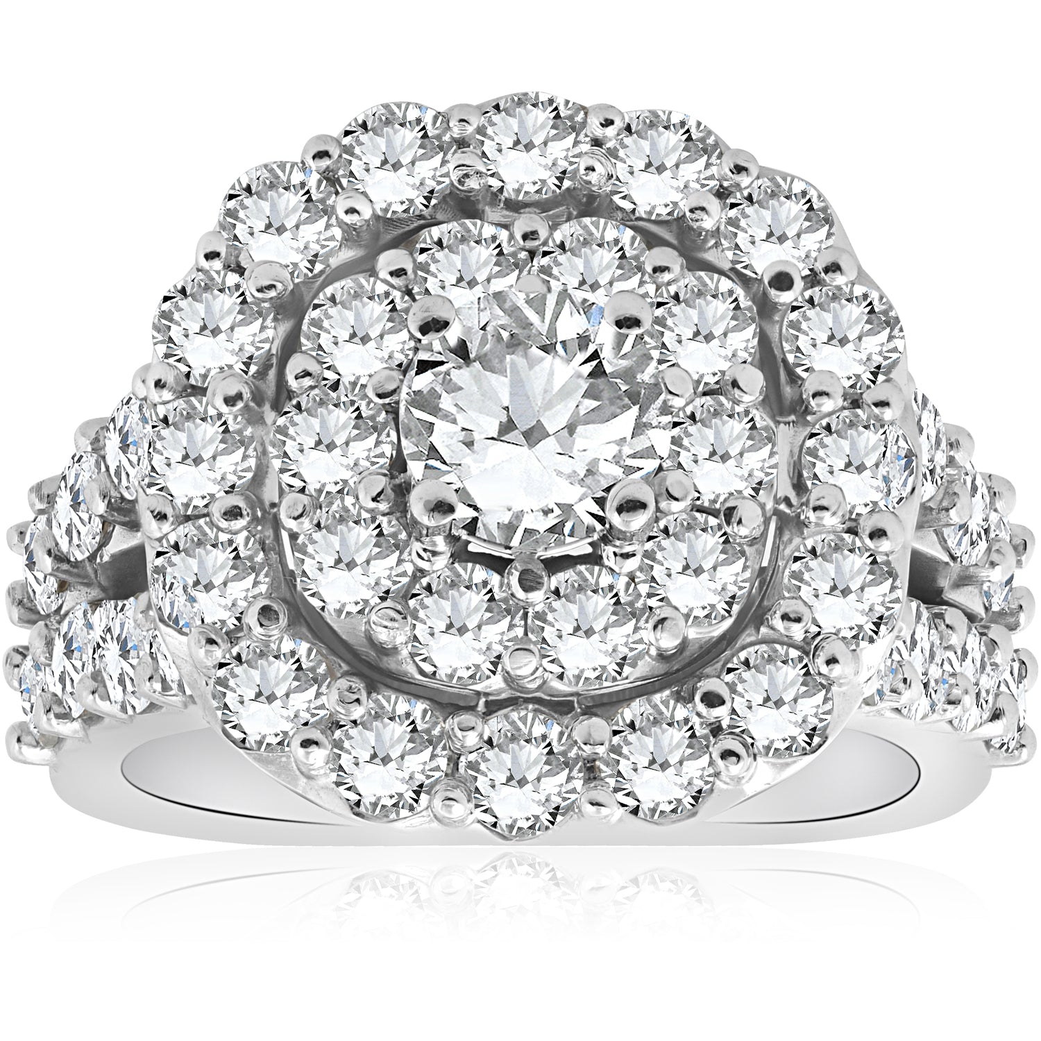 4CT Diamond Cushion Double Halo Engagement Ring 10k White Gold