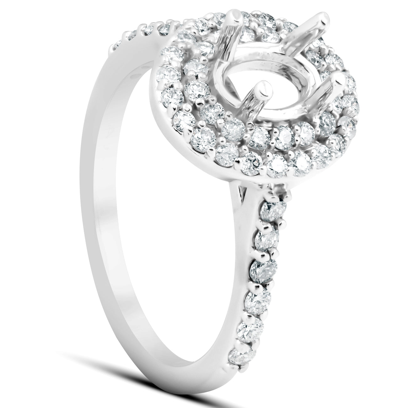 3/4Ct Double Halo Diamond Engagement Ring Oval Setting Semi Mount 14k White Gold