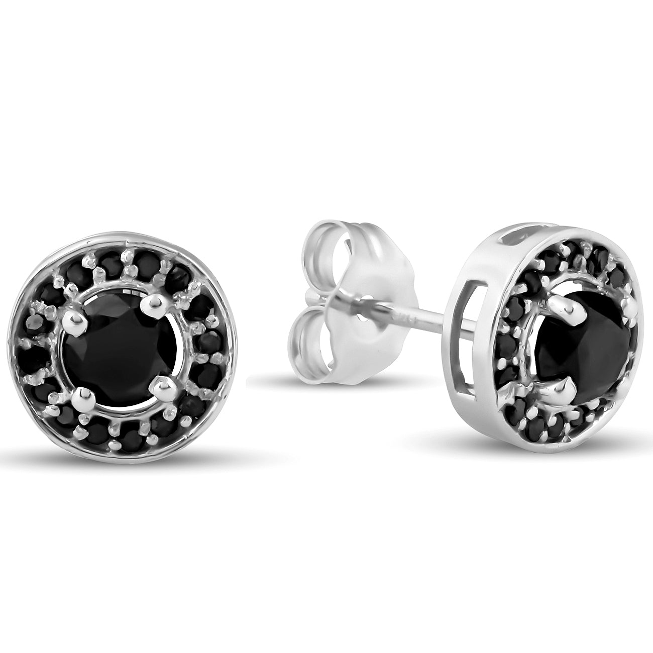 5/8 ct Treated Black Diamond Halo Studs 14K White Gold