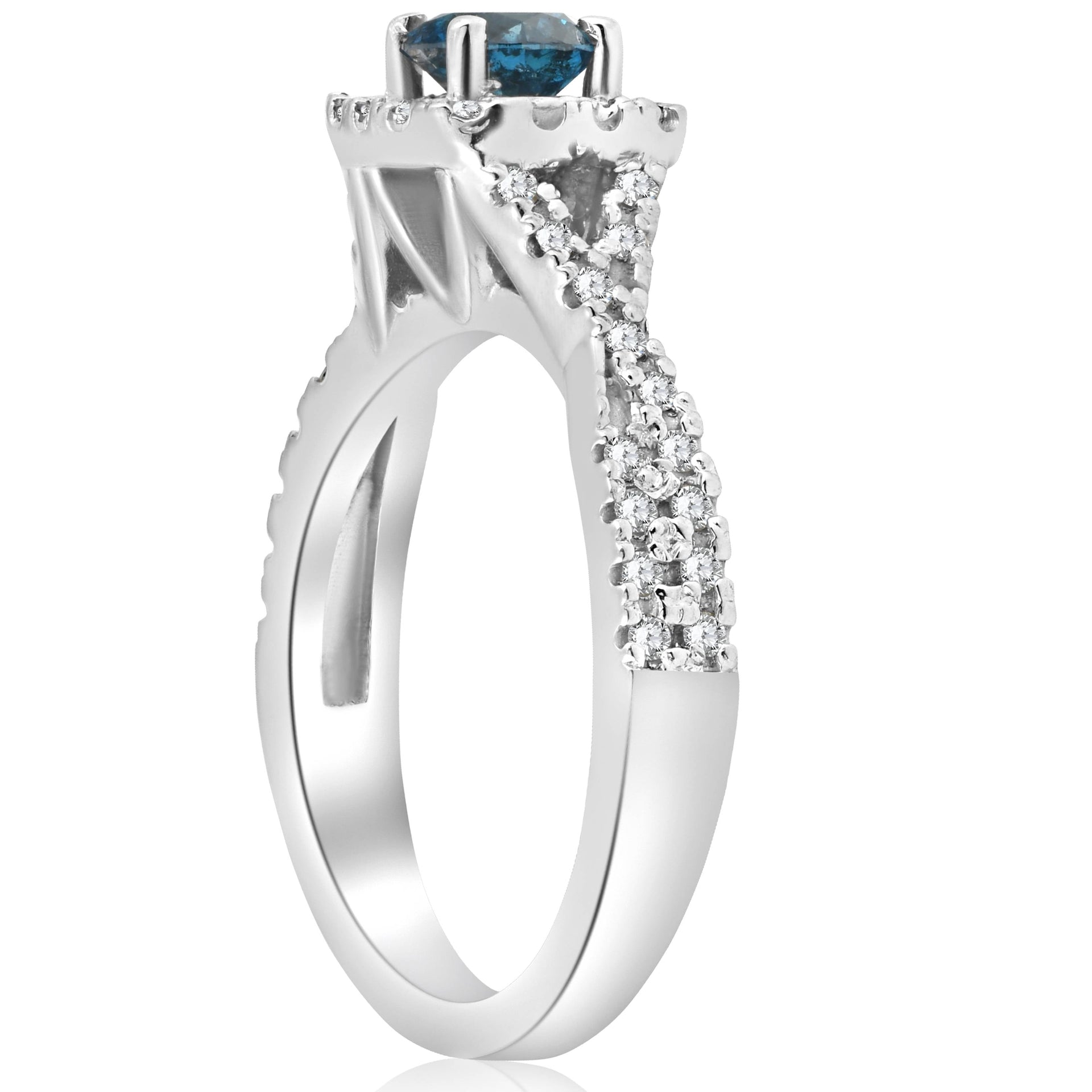 1ct Blue Diamond Engagement Ring 14K White Gold