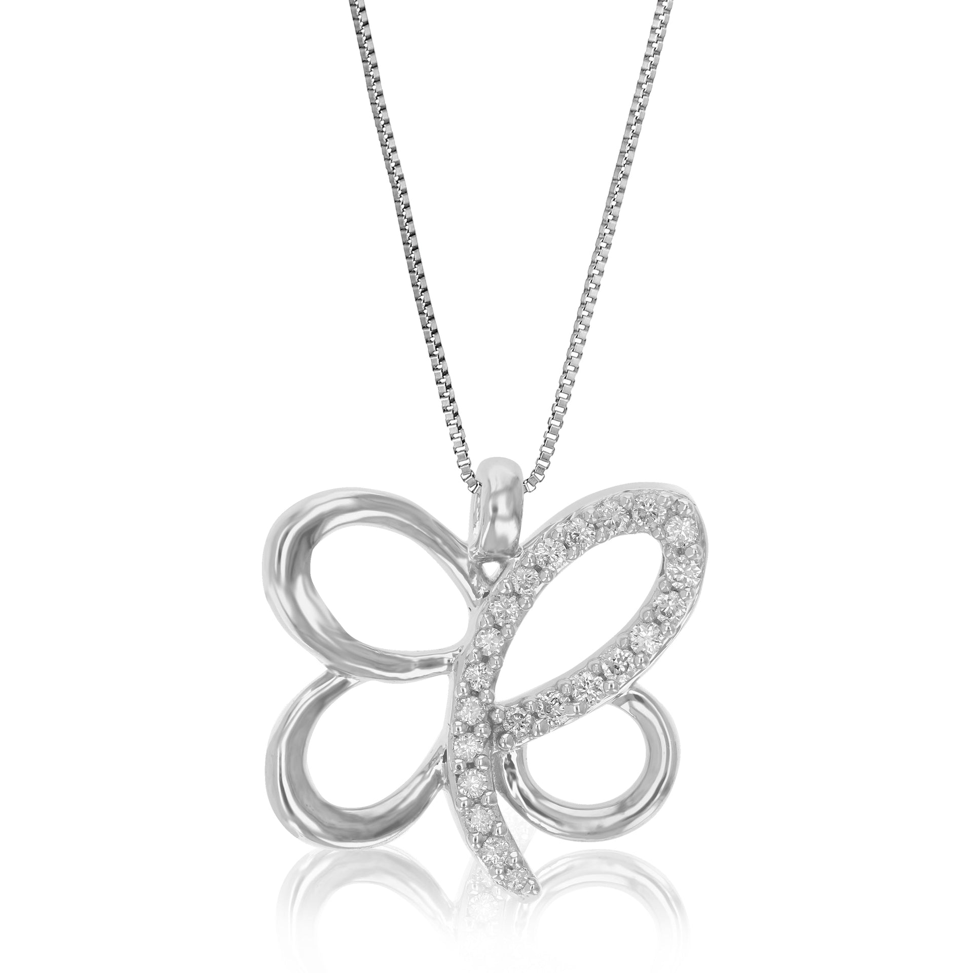 1/10 cttw Lab Grown Diamond Butterfly Pendant Necklace .925 Sterling Silver 1/2 Inch With 18 Inch Chain