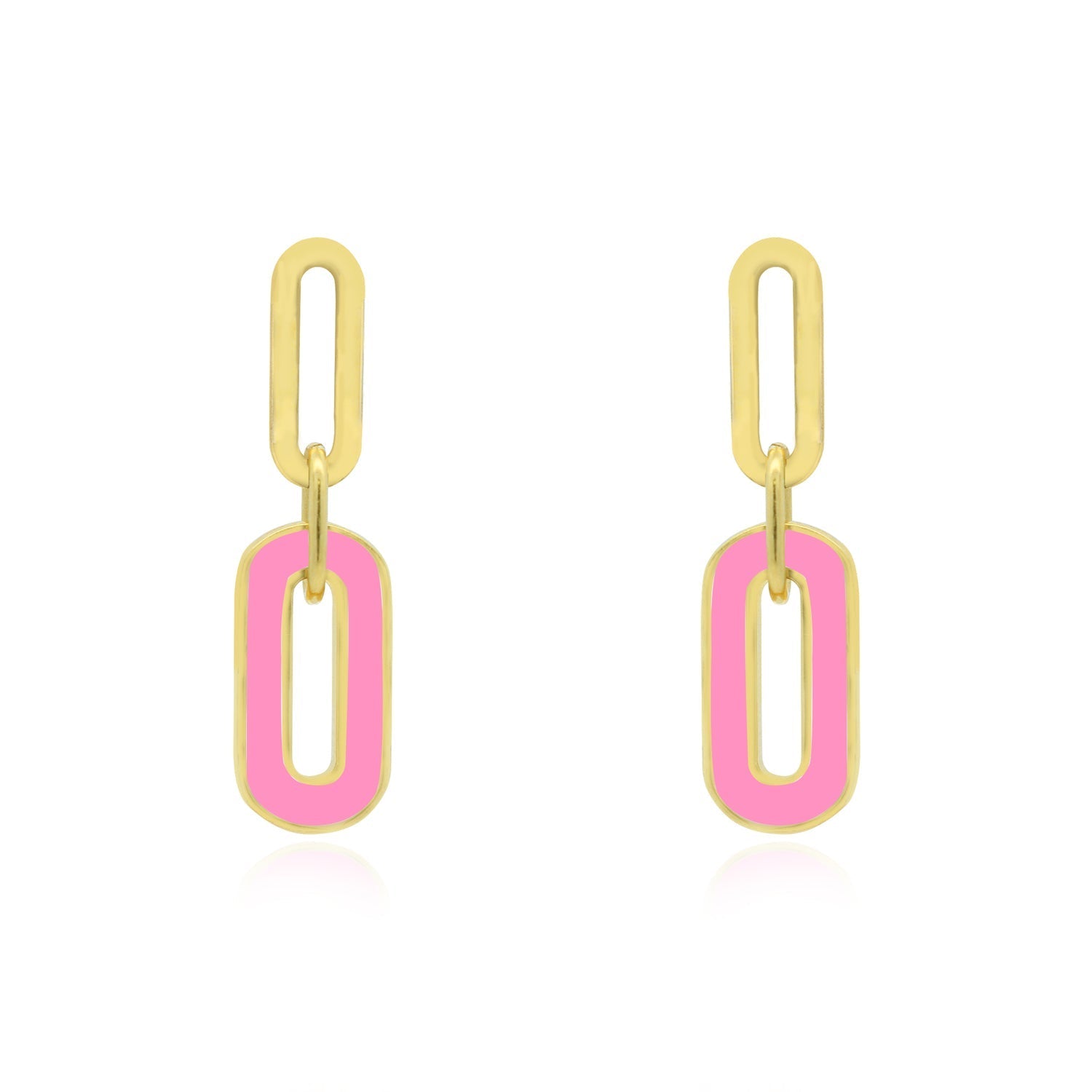 Pink Enamel Paperclip Link Earrings