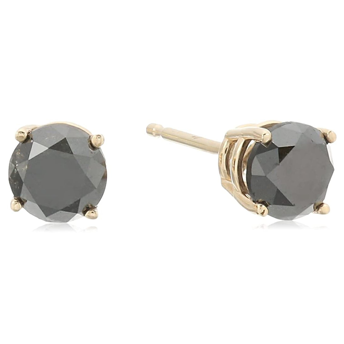 1 cttw Black Diamond Stud Earrings 14K Yellow Gold Round Push Backs 4 Prong Basket
