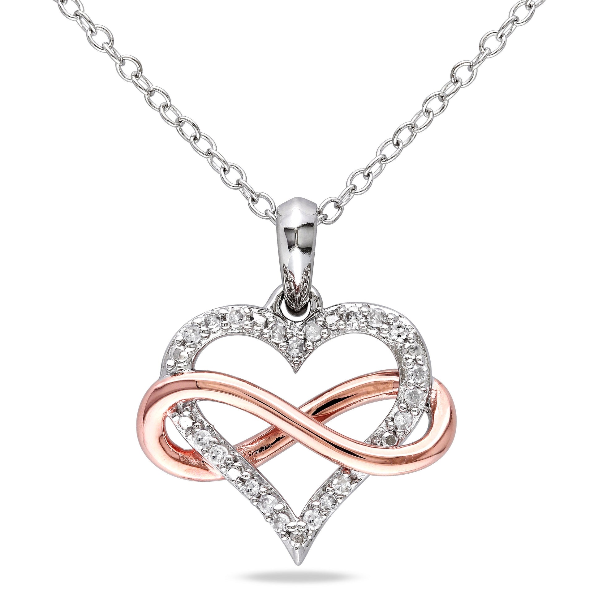 Mimi & Max 1/10ct TDW Diamond Infinity Heart Pendant with Chain in 2-Tone Pink and White Sterling Silver