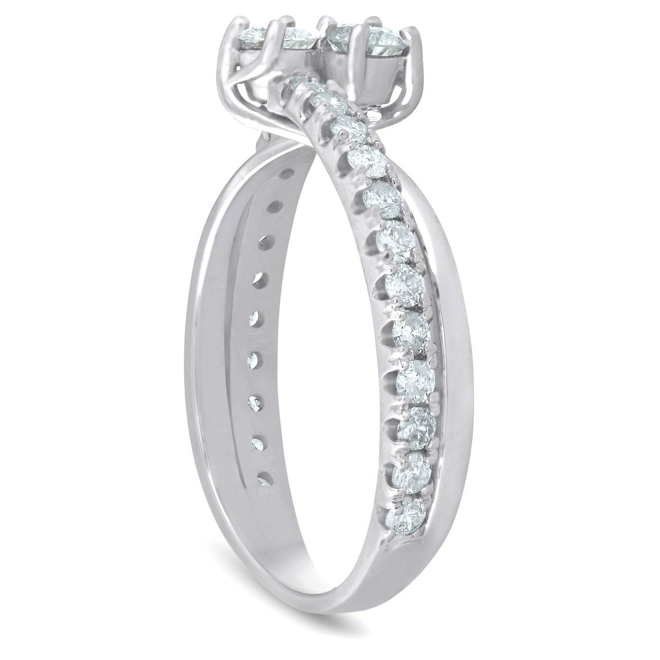 1Ct Two Stone Diamond Engagement Forever Us Ring 14K White Gold Anniversary Band