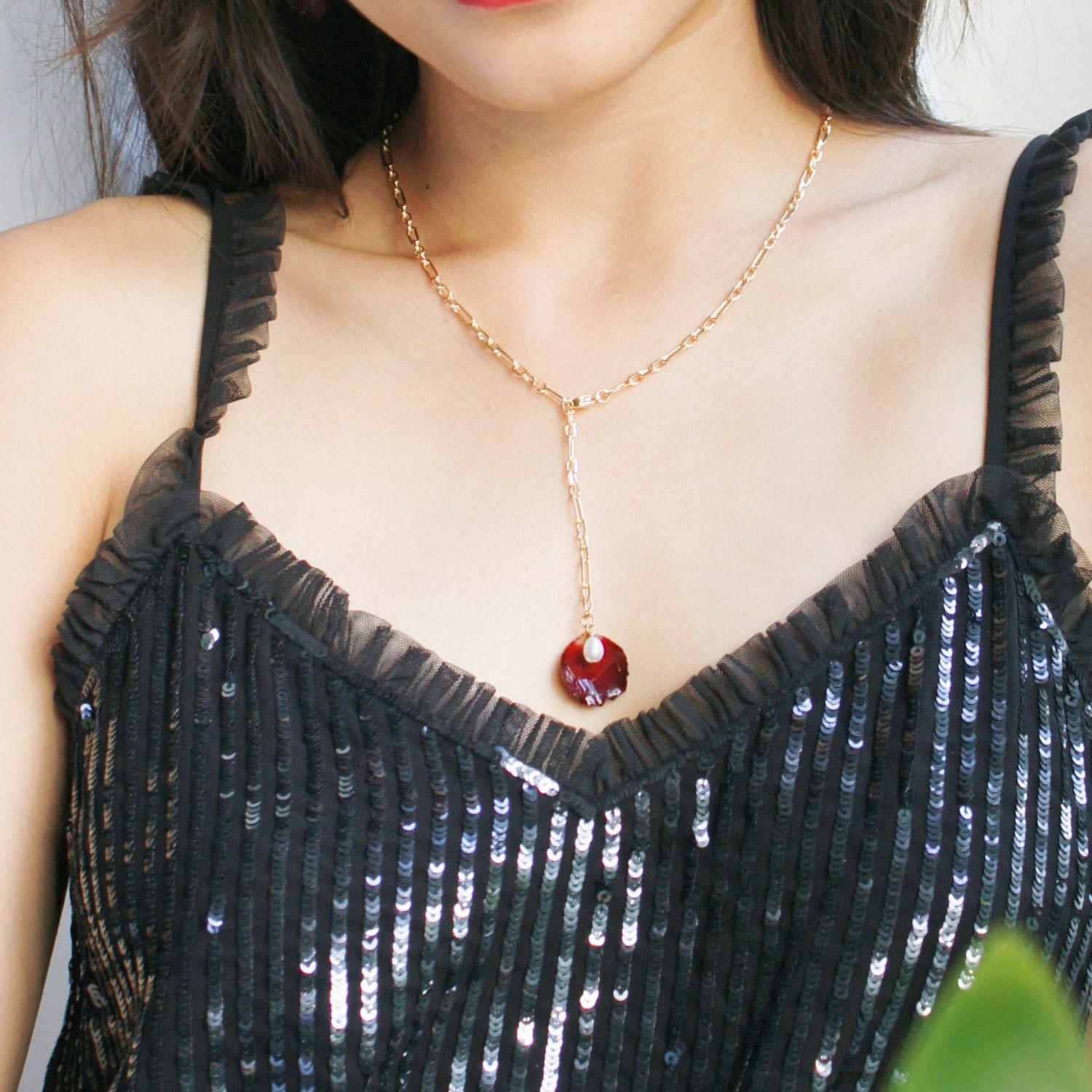 Real Flower Grande Amore Rose Petal & Freshwater Pearl Chain Necklace