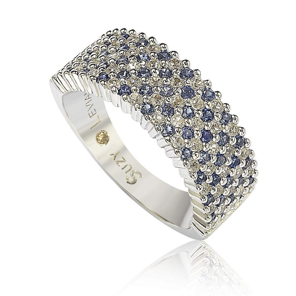 Suzy Levian Sapphire and Diamond Accent in Sterling Silver Pave HalfBand - Blue