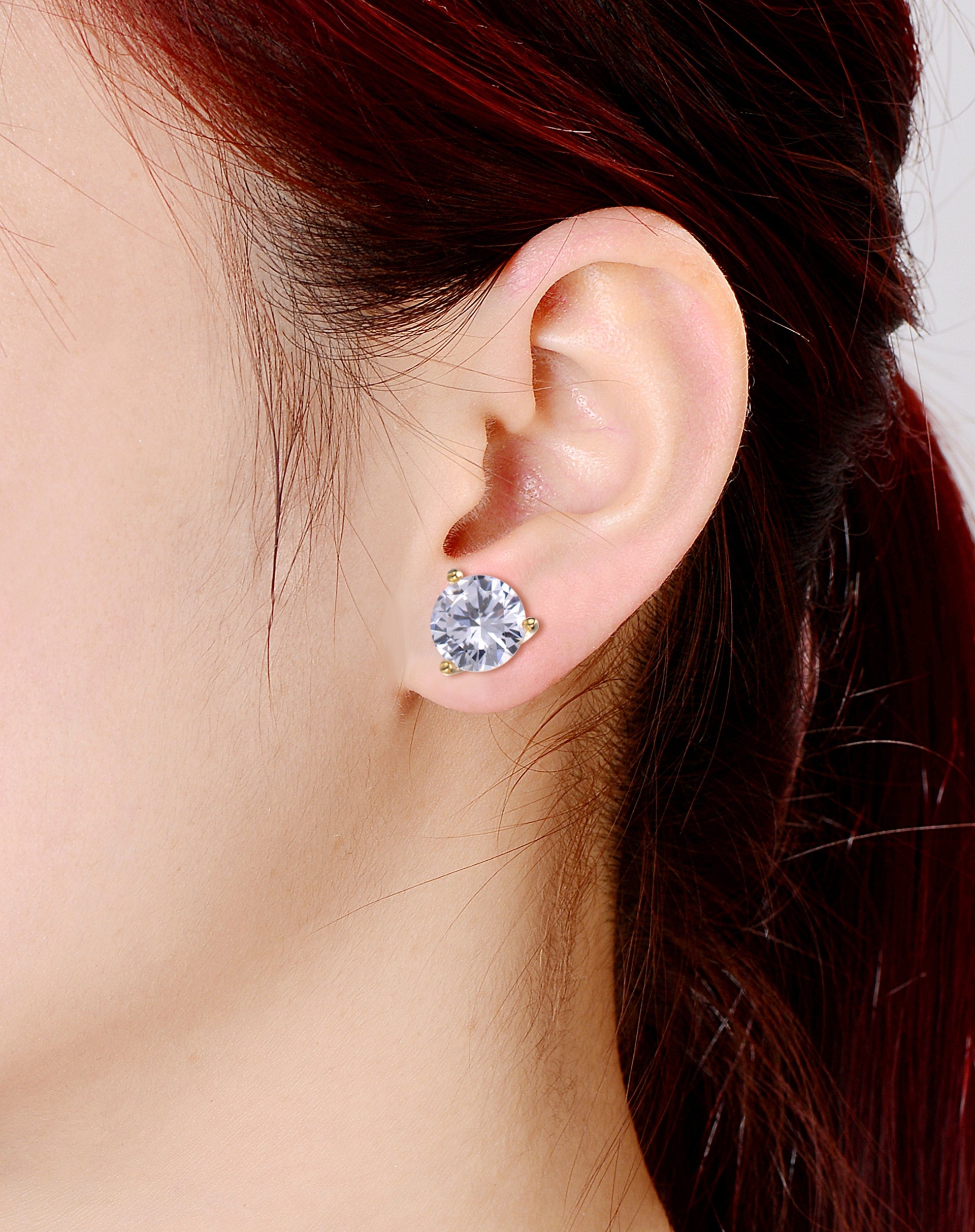 Sterling Silver Gold Plated Cubic Zirconia Solitaire Stud Earrings