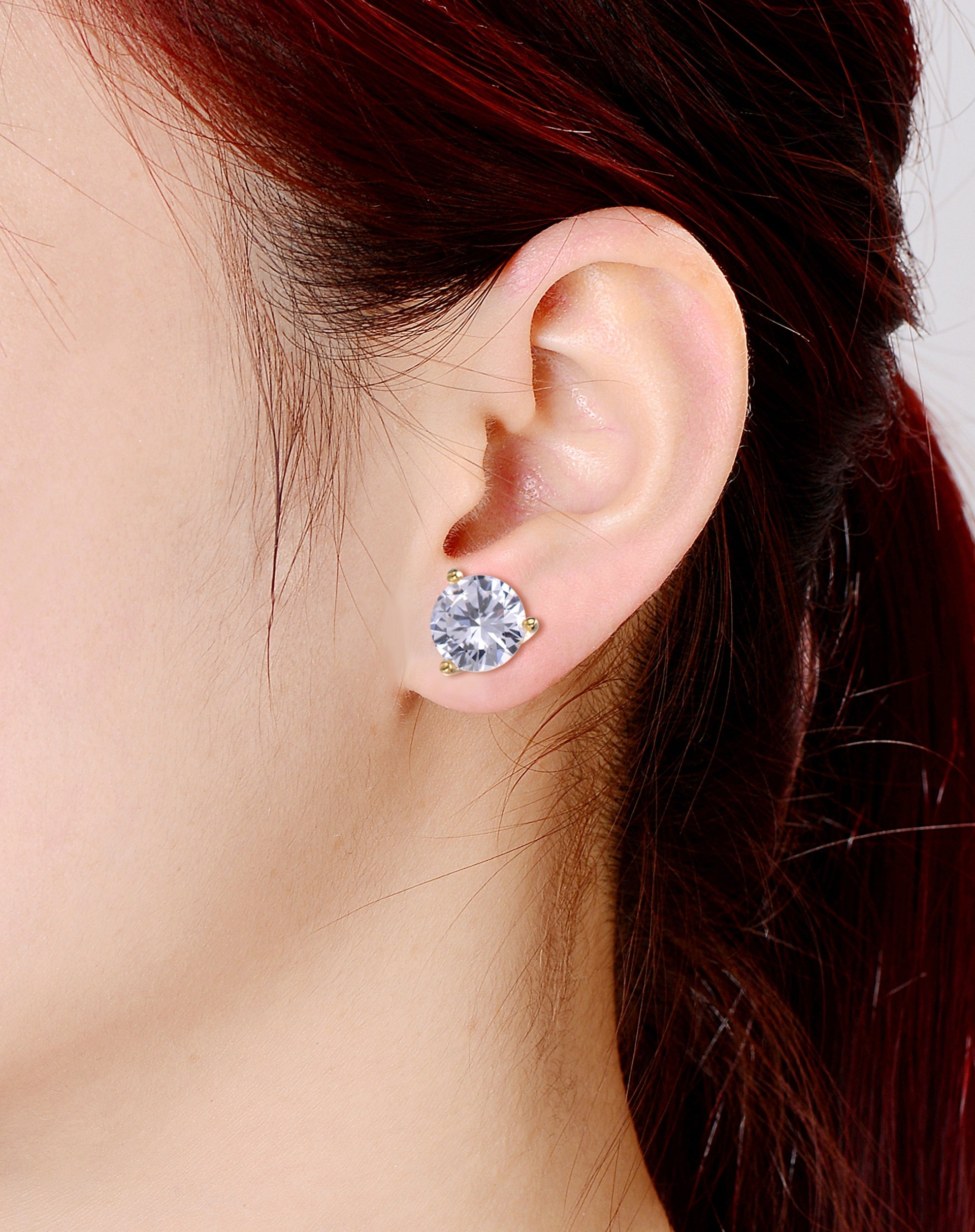 Sterling Silver Gold Plated Cubic Zirconia Solitaire Stud Earrings