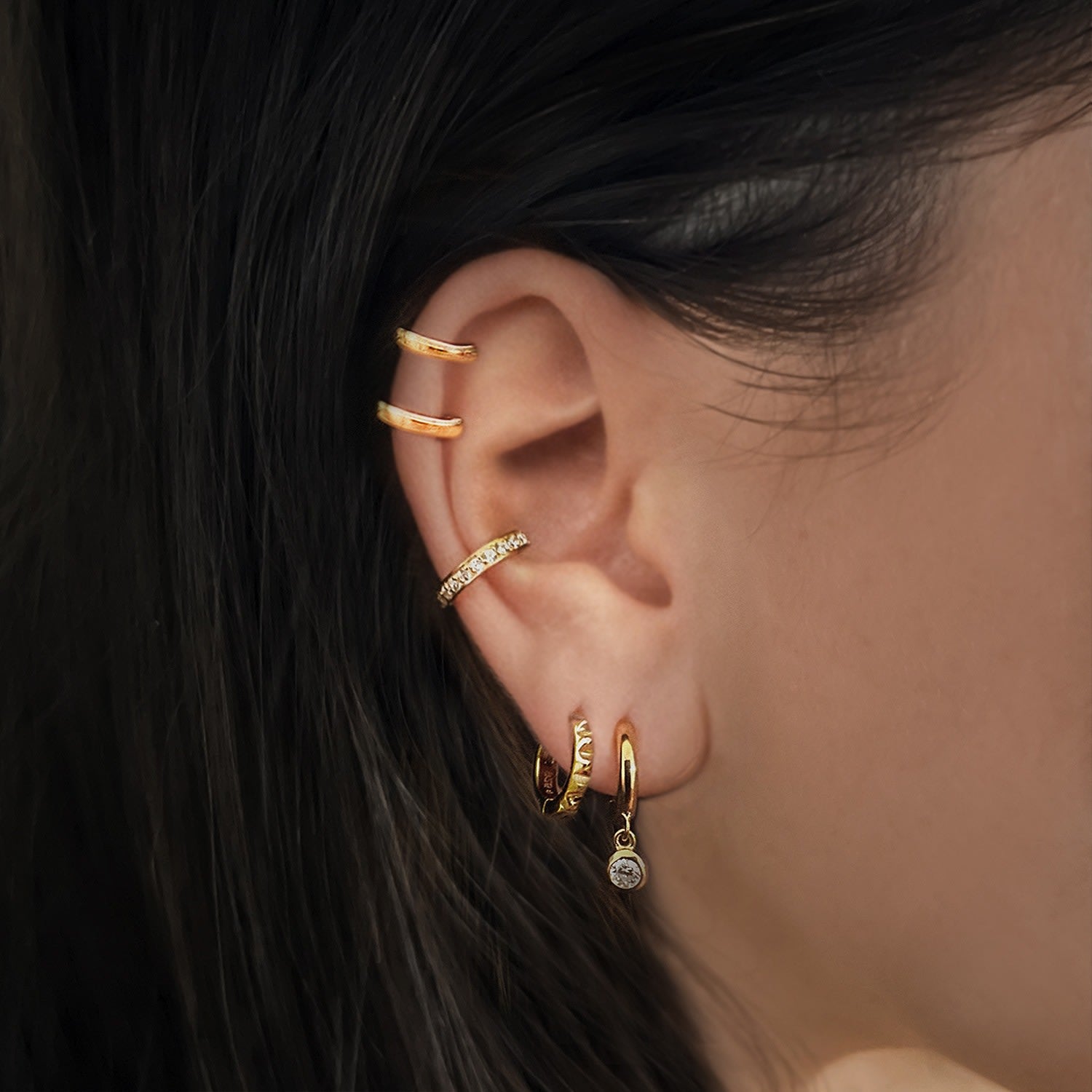 Minx Solitaire Huggie Earrings With Man Made Cz Diamond Stimulant In Sterling Silver & 18K Gold Vermeil