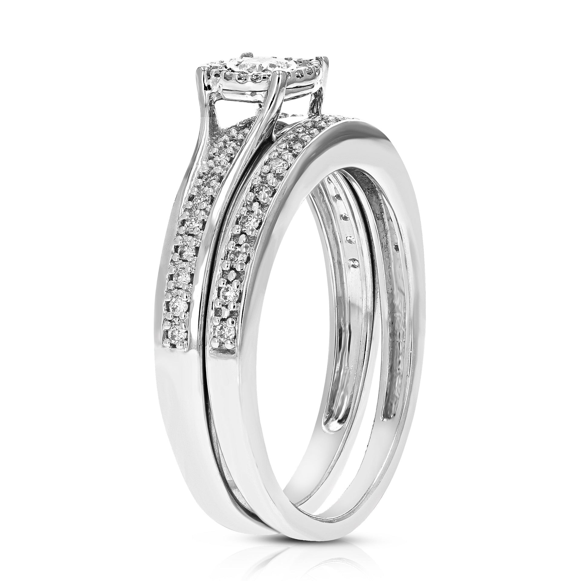 1/3 cttw Round Cut Lab Grown Diamond Bridal Set .925 Sterling Silver Prong Set