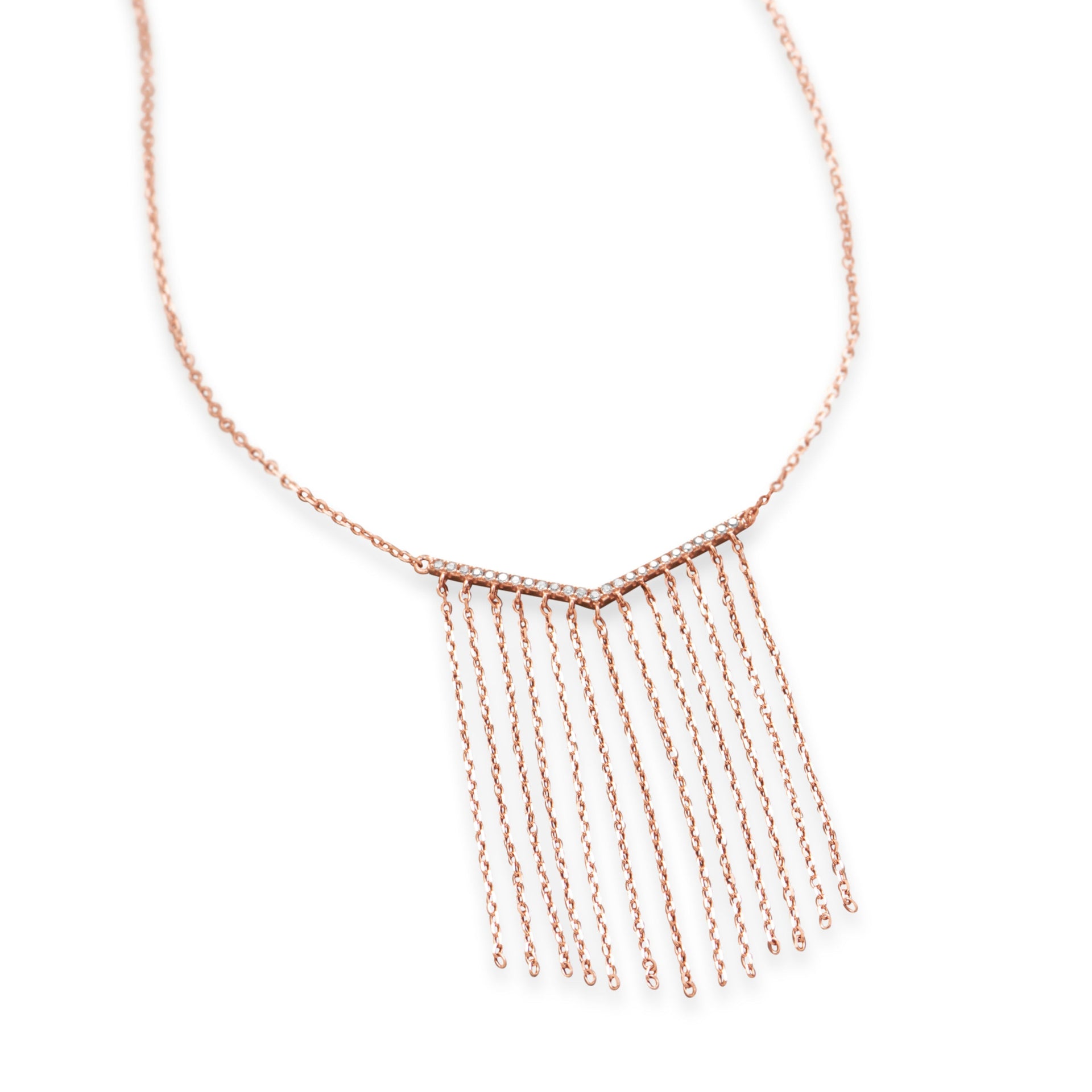18K Rose Gold Multi Chain Embellished Necklace