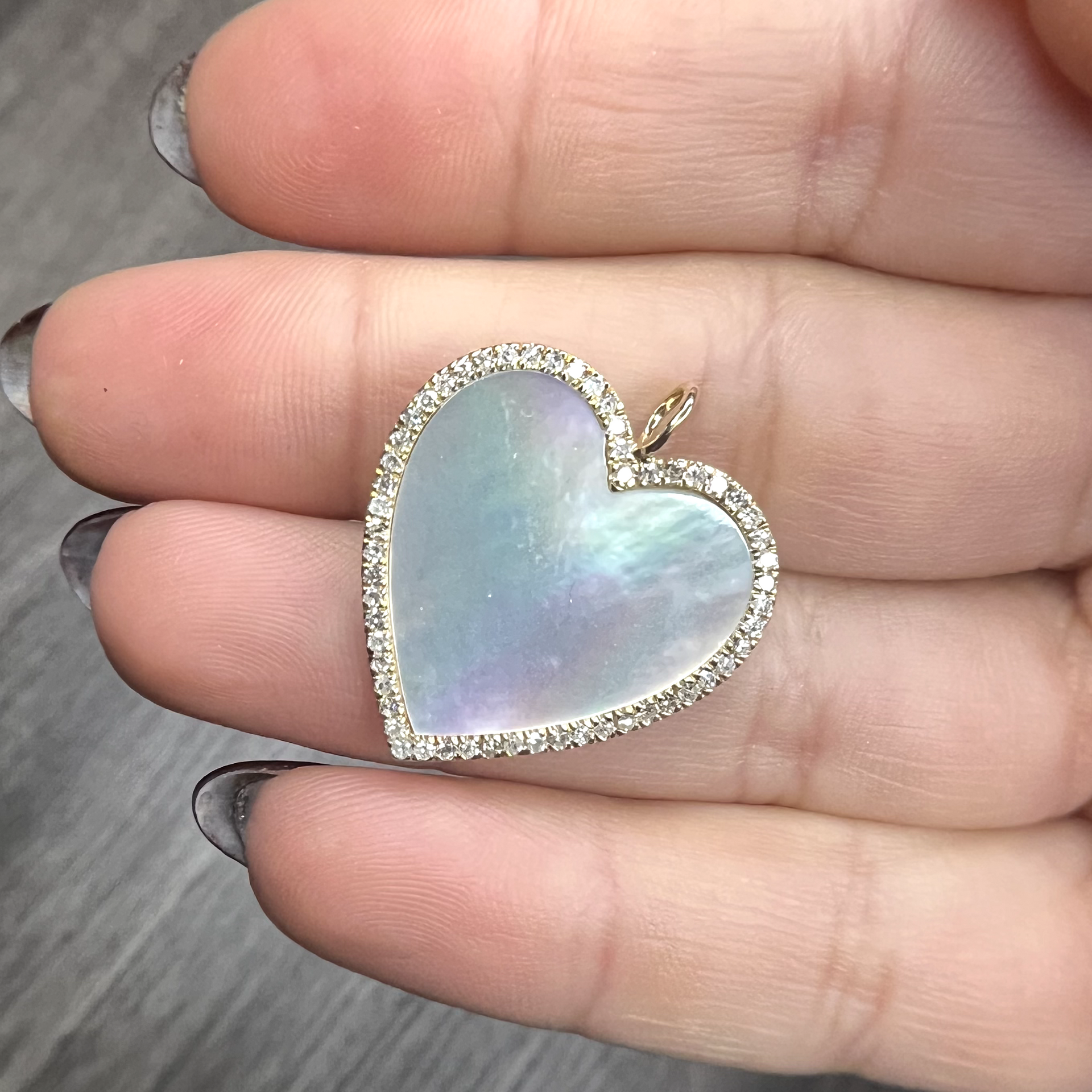 Large Mother Of Pearl Diamond Heart Charm