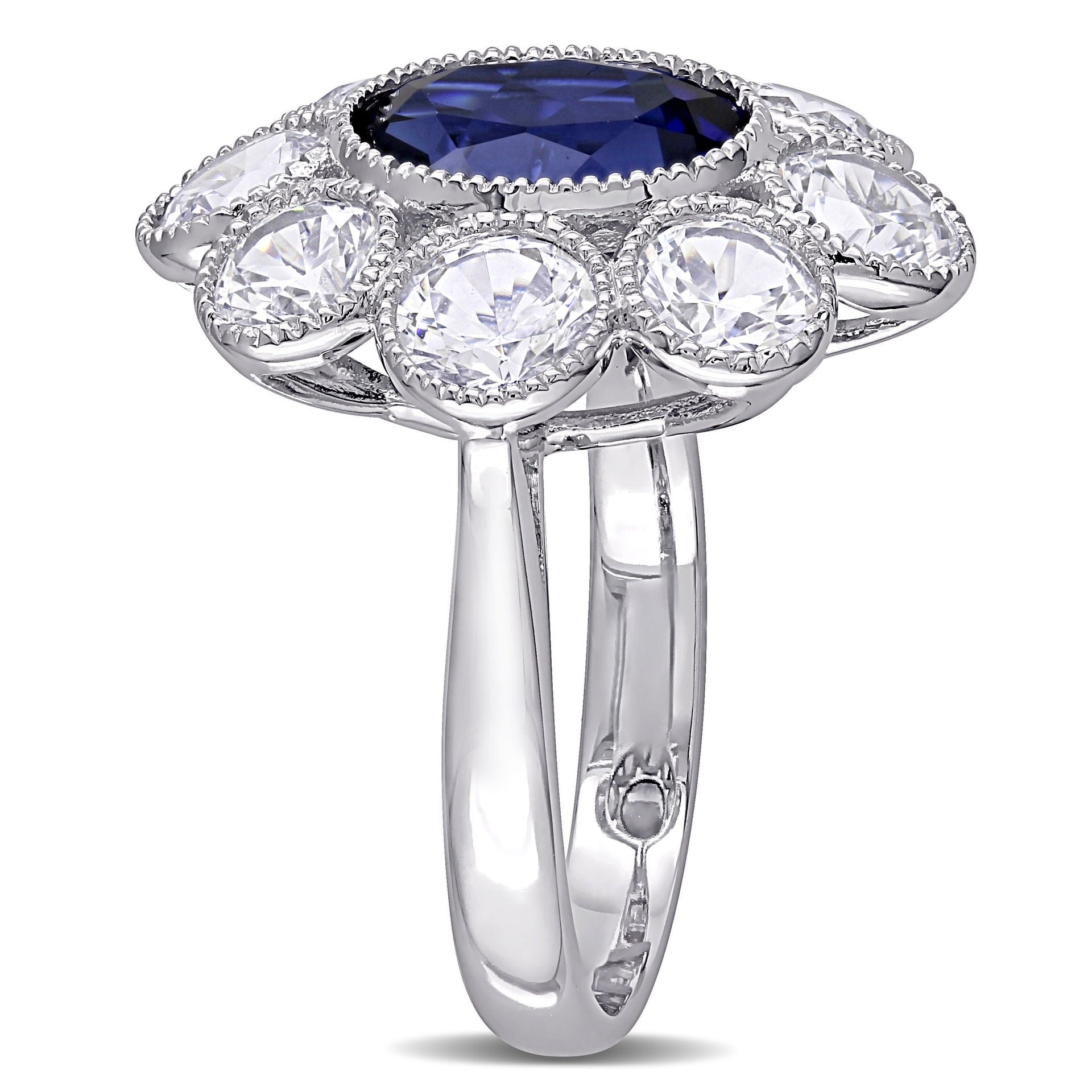8 3/5 CT TGW Created Blue and Created White Sapphire Floral Ring in 10K White Gold