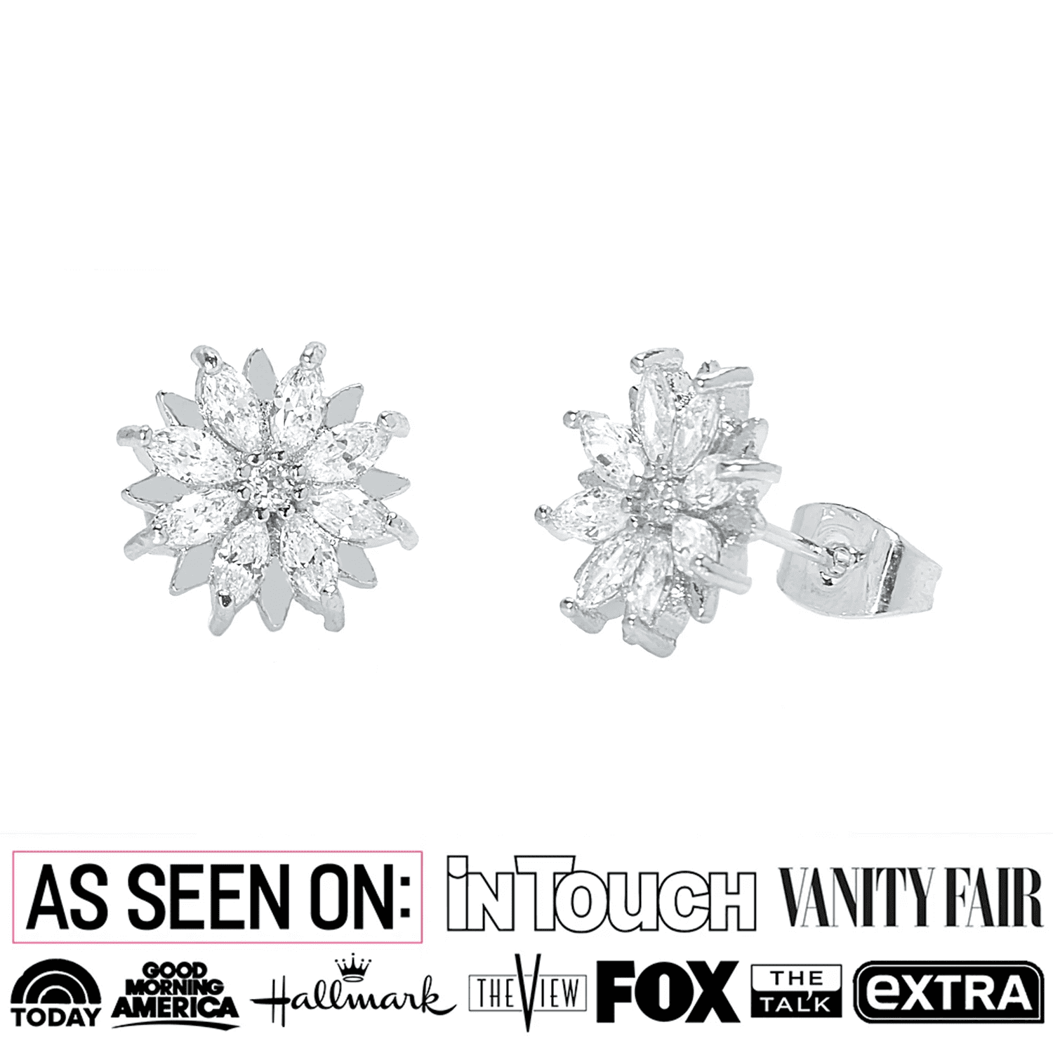 Lily 18k White Gold Plated Flower Stud Earrings with Simulated Diamond Crystals