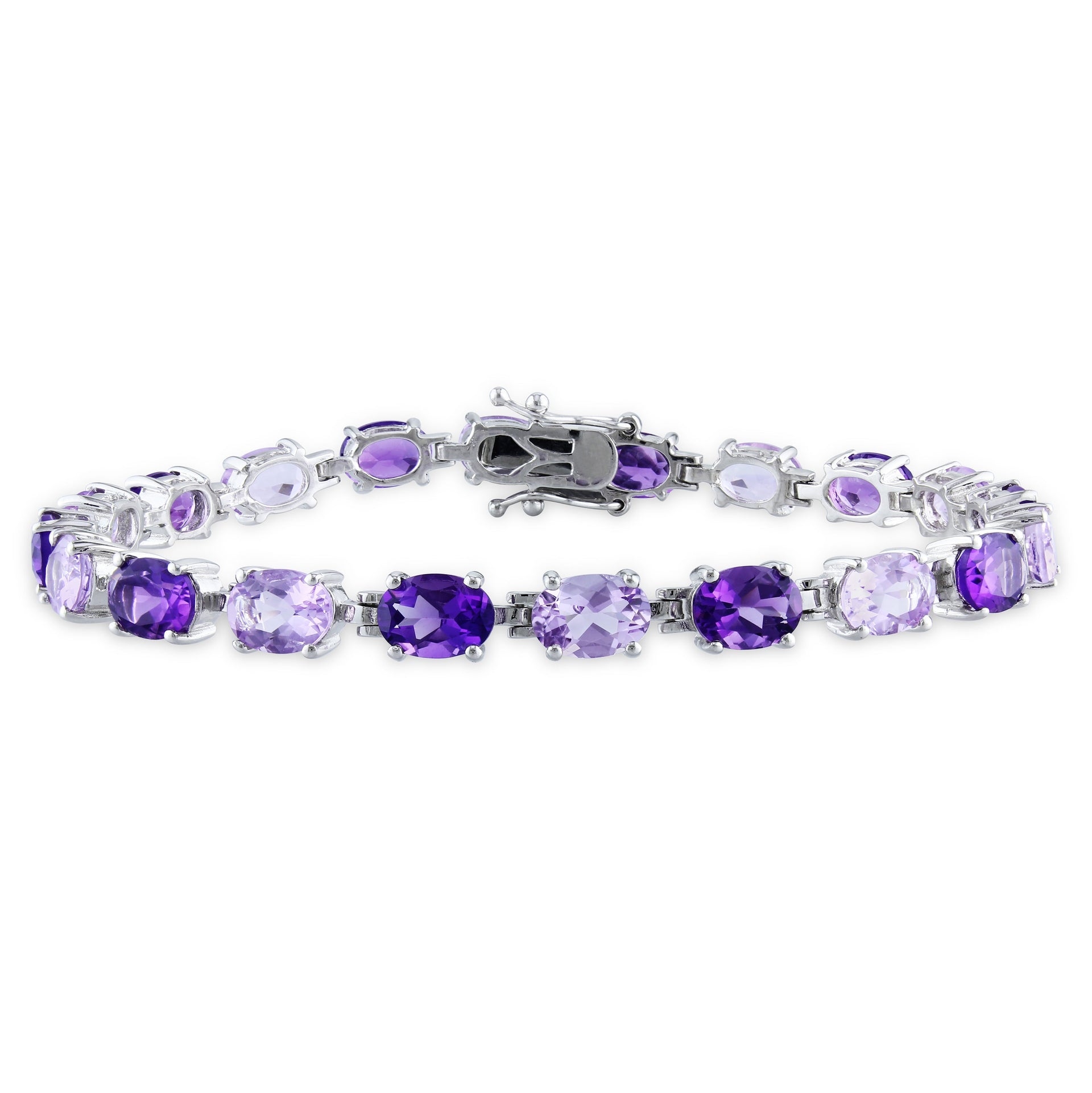 14 1/2 ct TW Oval Amethyst-Africa and Rose de France Bracelet in Sterling Silver - 7.25in