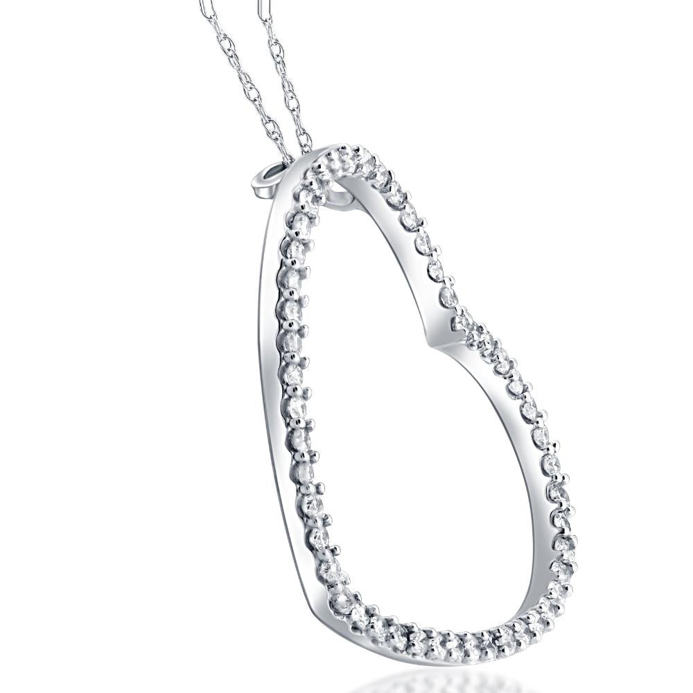 2 CT Heart Shaped HUGE Diamond Pendant Necklace 10k White Gold
