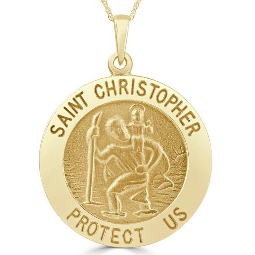 14k White or Yellow Gold Gold St. Christopher Medal Pendant 1' Tall 6.3 Grams
