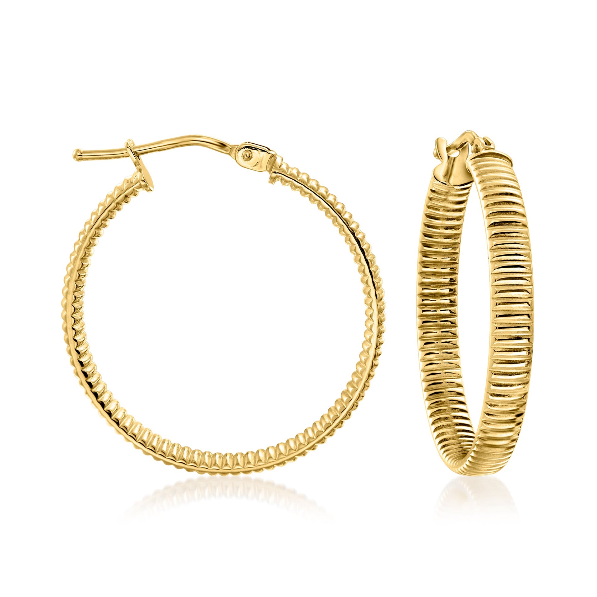 Canaria Italian 10kt Yellow Gold Ribbed Hoop Earrings