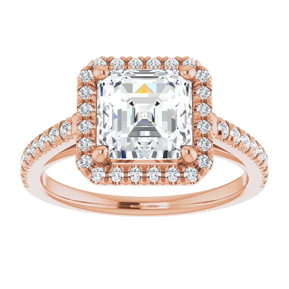 2 1/2 ct Asscher Cut Moissanite & Diamond Halo Engagement Ring in 10k Gold
