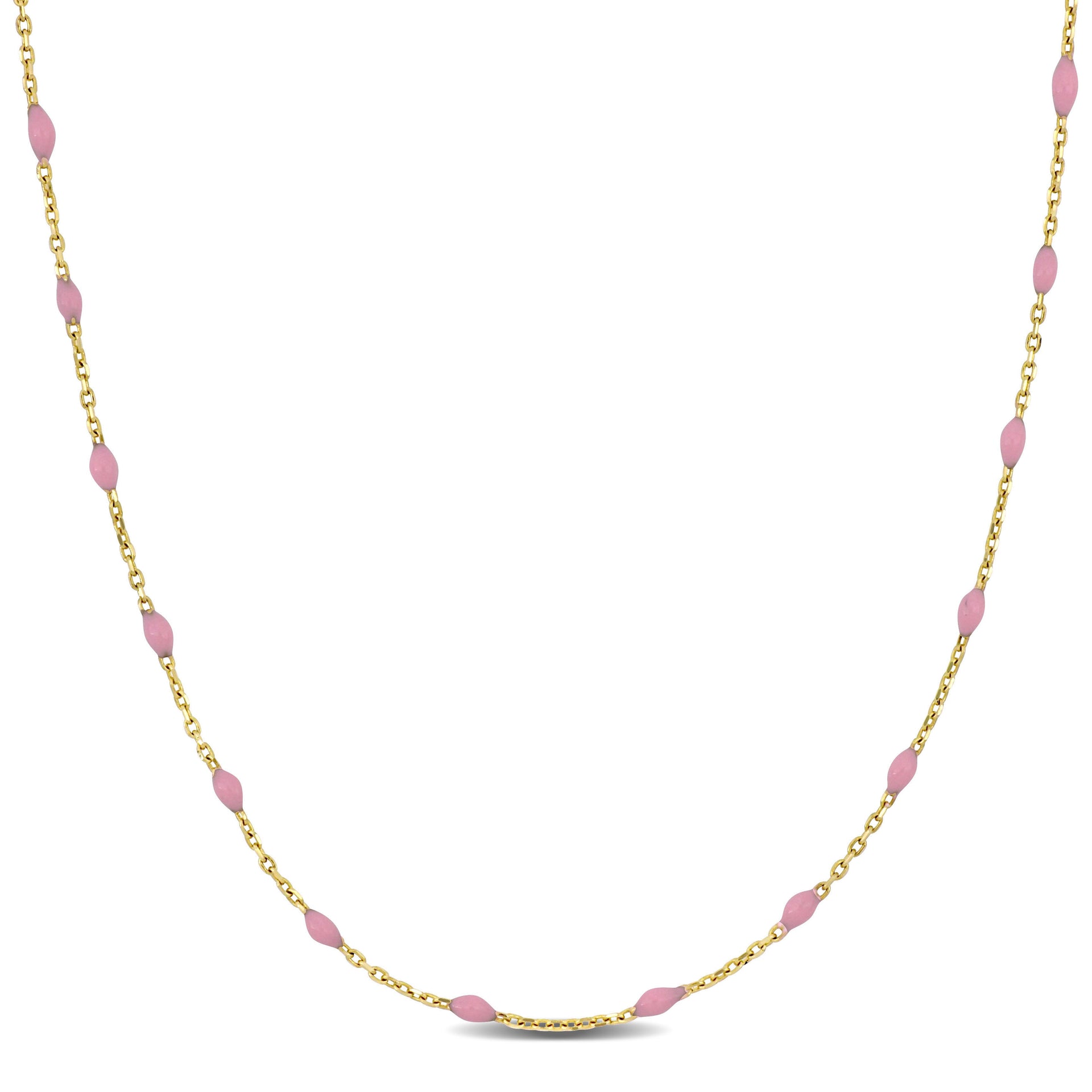 Mimi & Max Womens 14K Yellow Gold Pink Enamel Station Necklace w/ Spring Ring Clasp - 16+2 in.