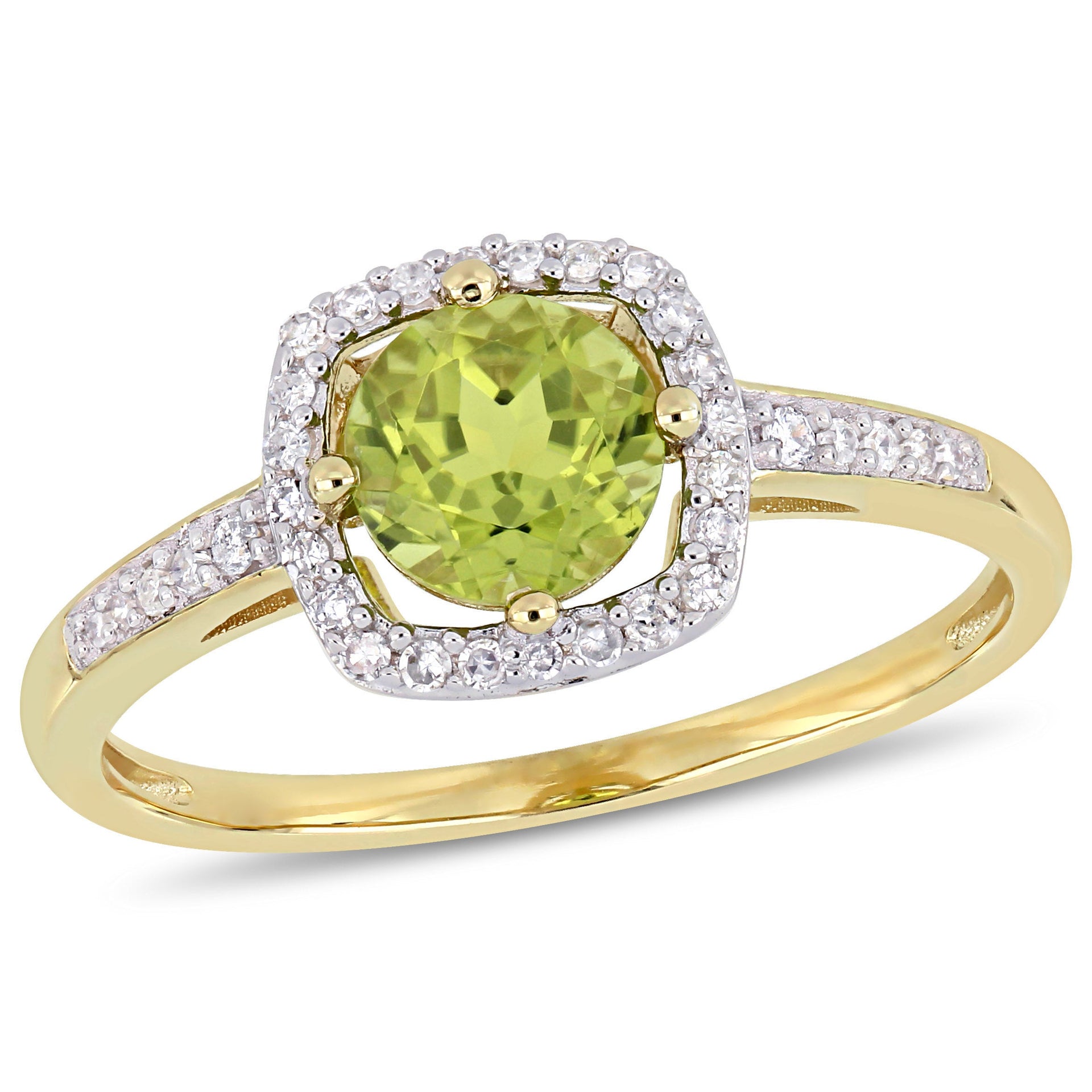 Mimi & Max 7/8ct TGW Peridot and 1/7ct TDW Diamond Halo Ring in 10k Yellow Gold