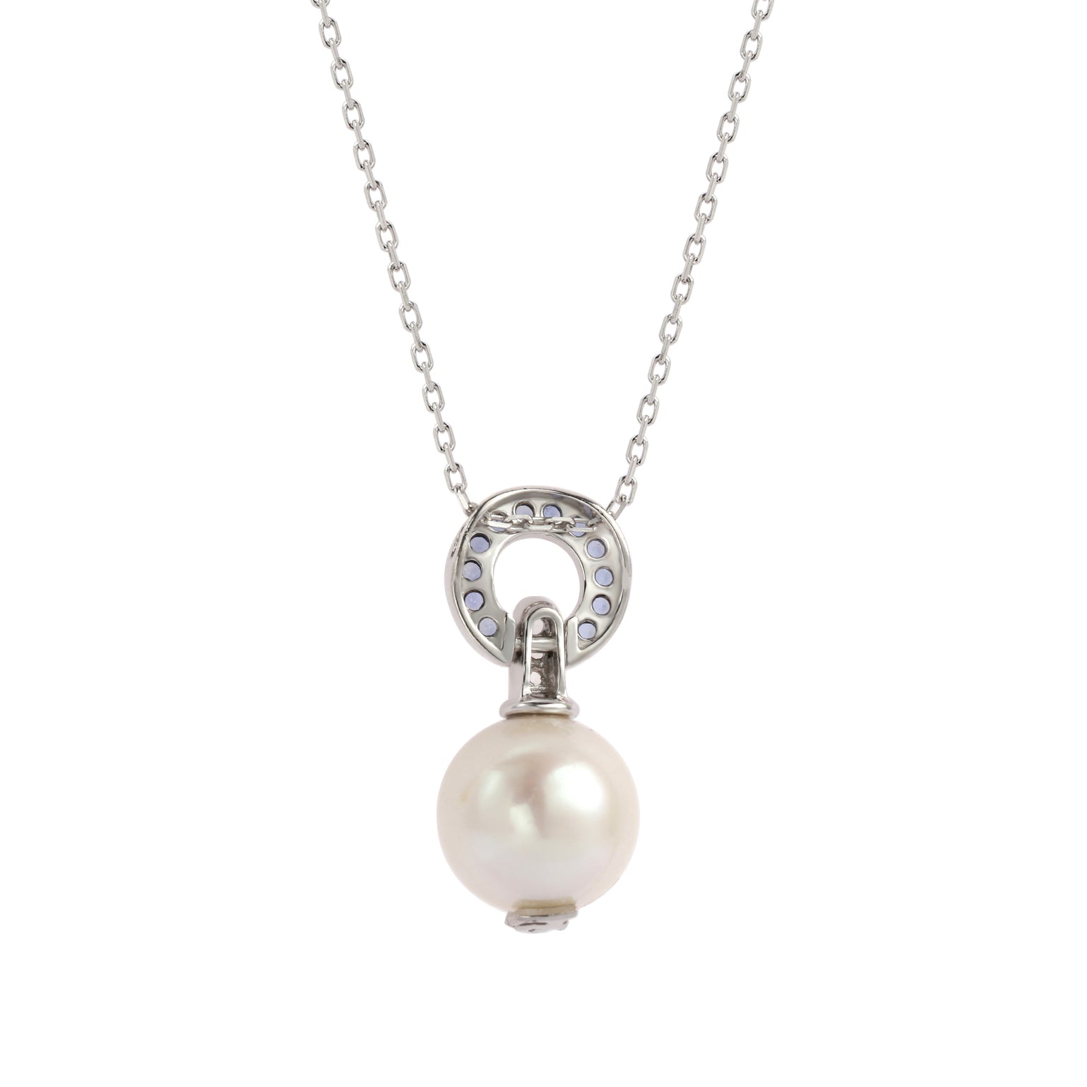Suzy Levian Sterling Silver Pearl & Blue Sapphire Classic Circle Pendant
