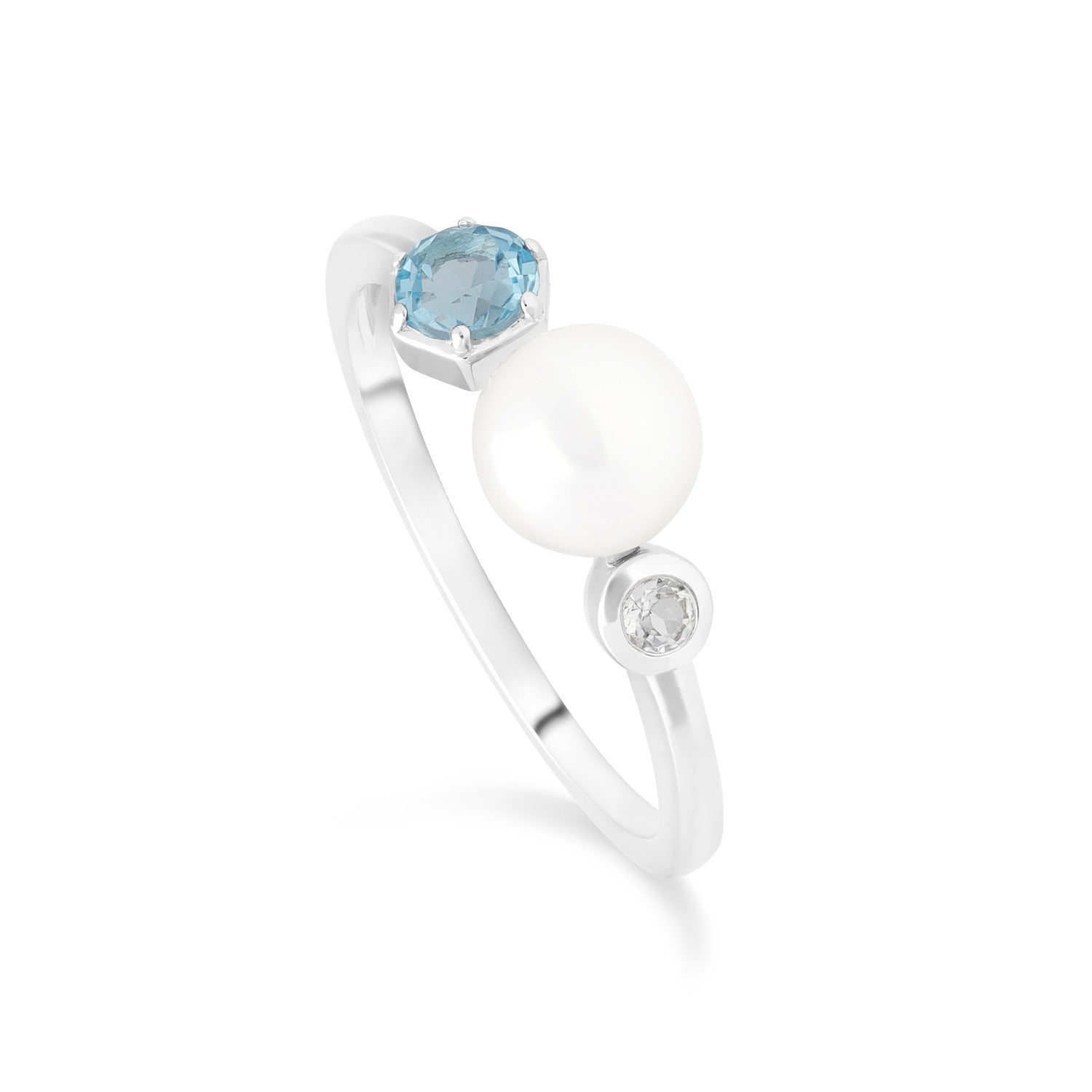 Modern Pearl Topaz Open Ring In Sterling Silver