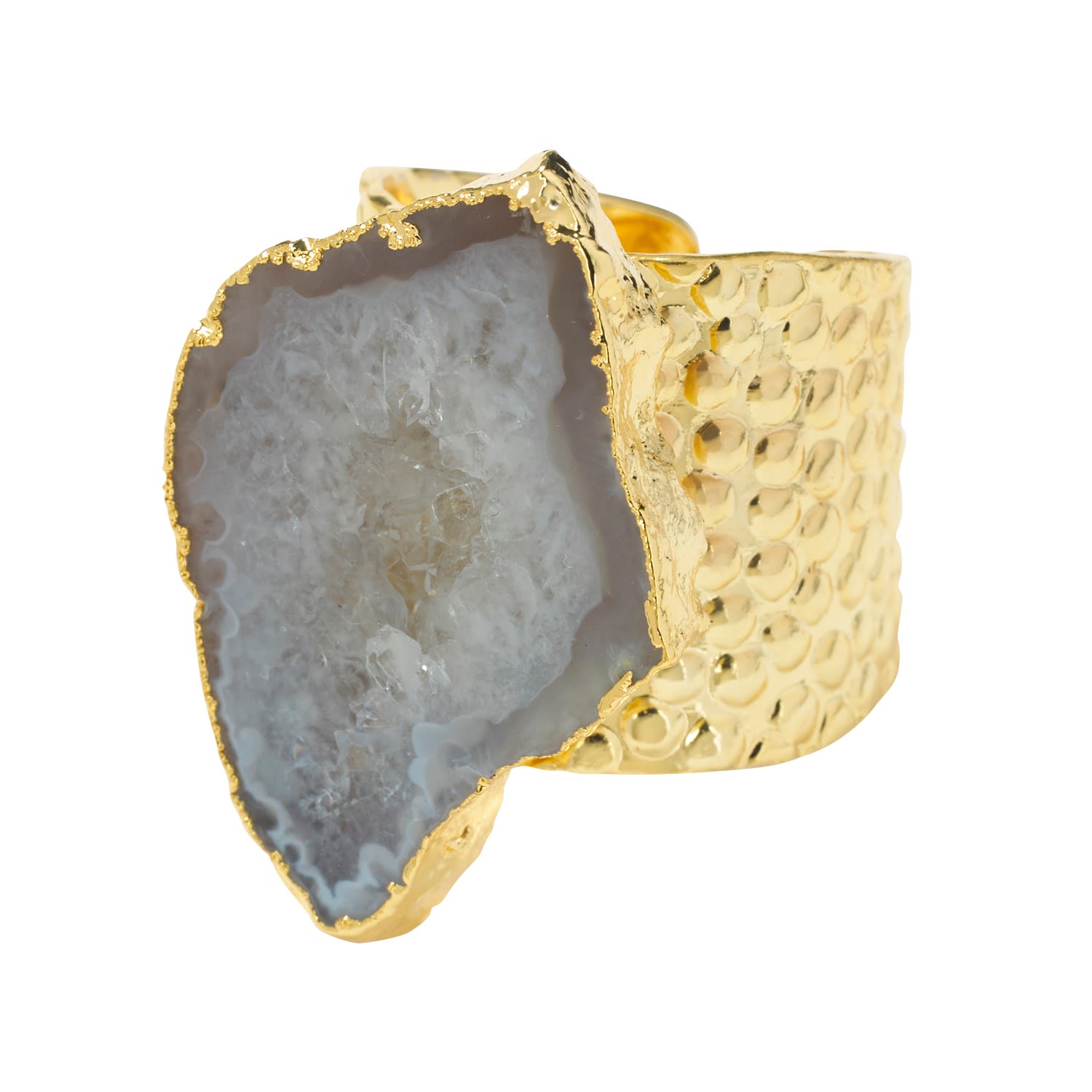 Natural White Mega Gemstone Gold Statement Ring