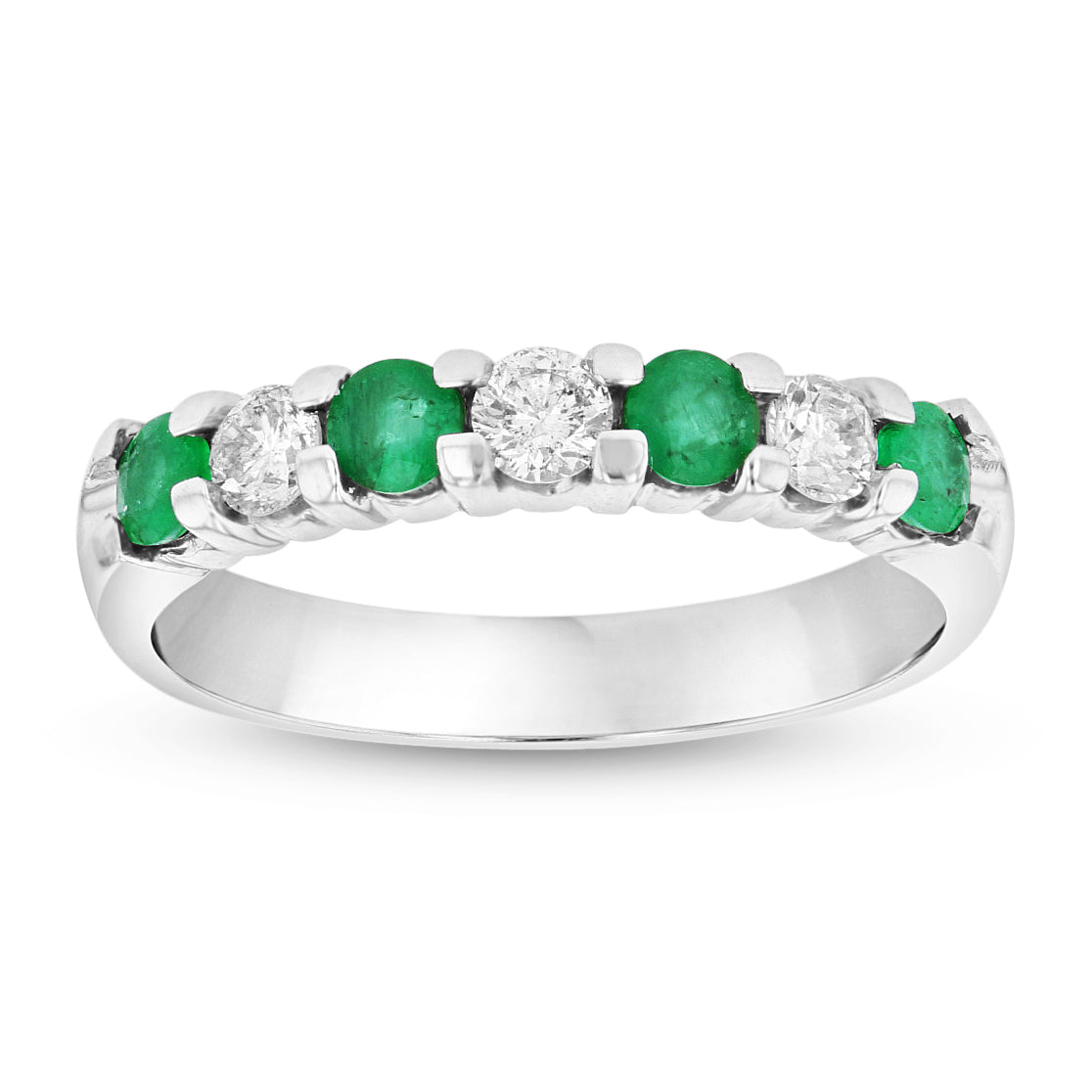 14K Gold Ring 0.78ct tw Round Diamonds and Emeralds Prong Set Band